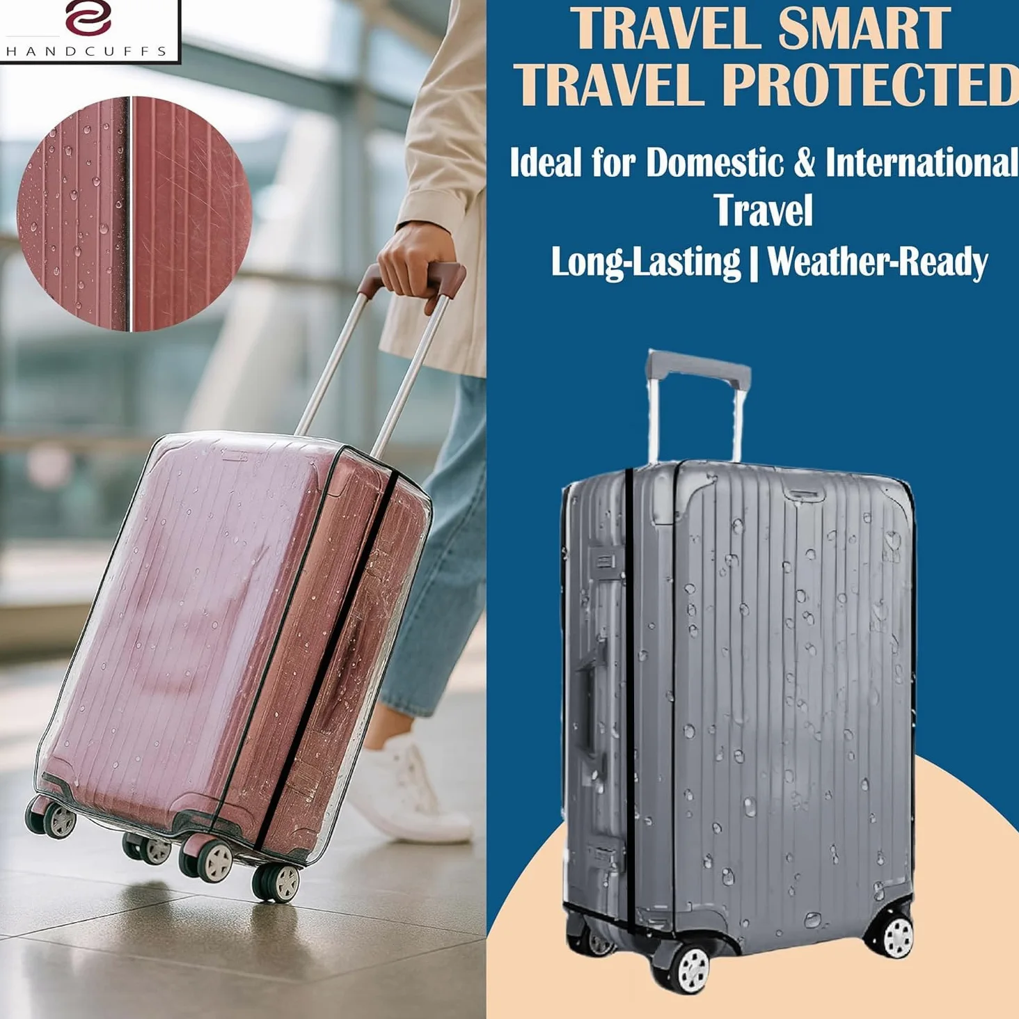 Handcuffs Fundas protectoras transparentes para carrito de equipaje, PVC, impermeable, para bolsa de viaje (24 pulgadas) (16.1 x 11 x 24 pulgadas)