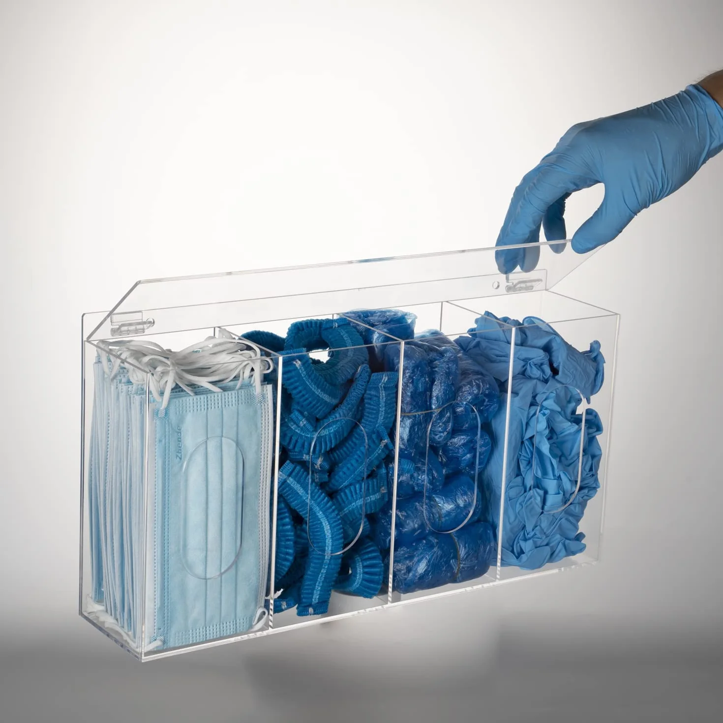 Dispensador de máscara desechable y guantes de plástico 4 contenedores Soporte de pared acrílico