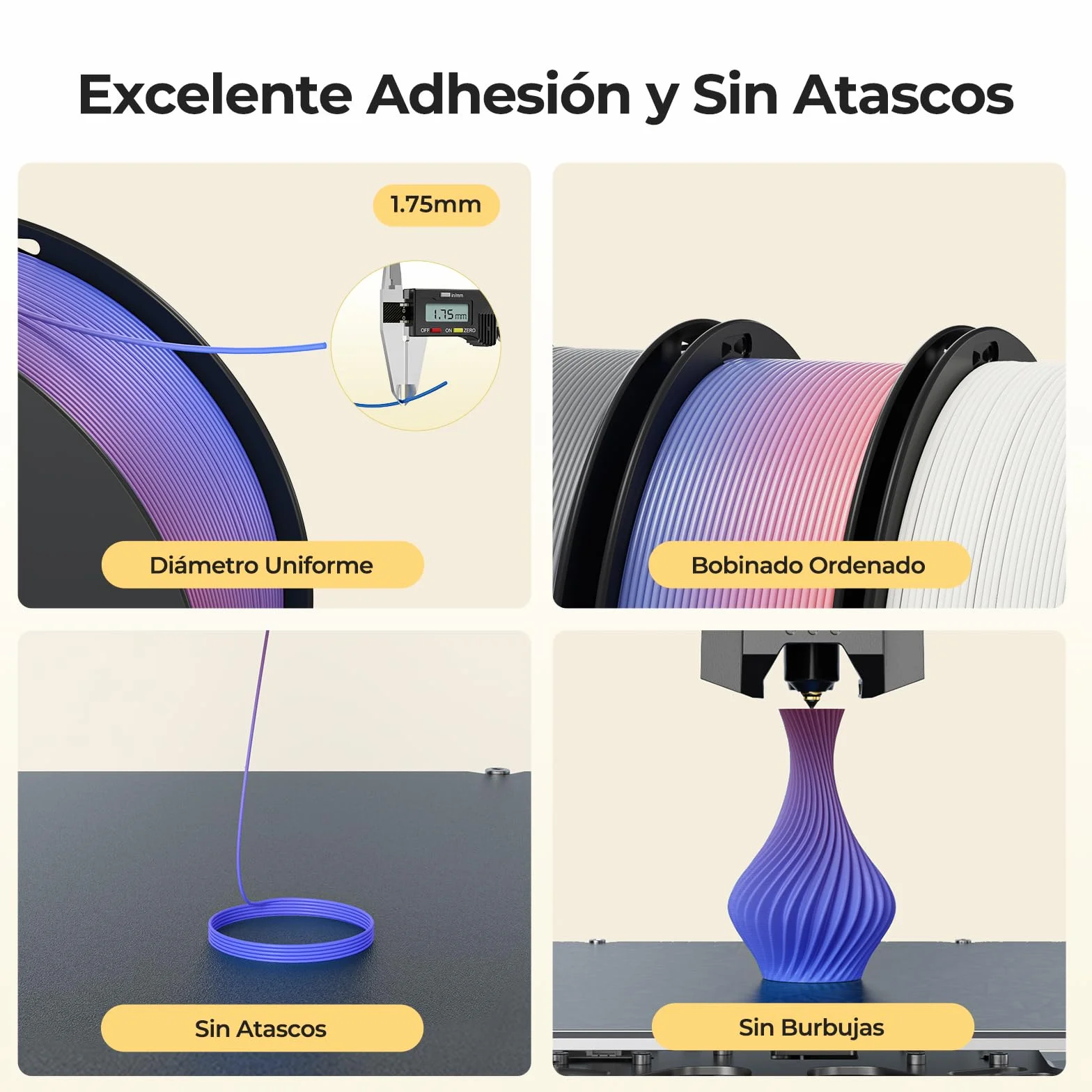 Creality Filamento PLA 1.75mm 1KG Precisión Dimensional +/- 0.02mm para Impresora 3D