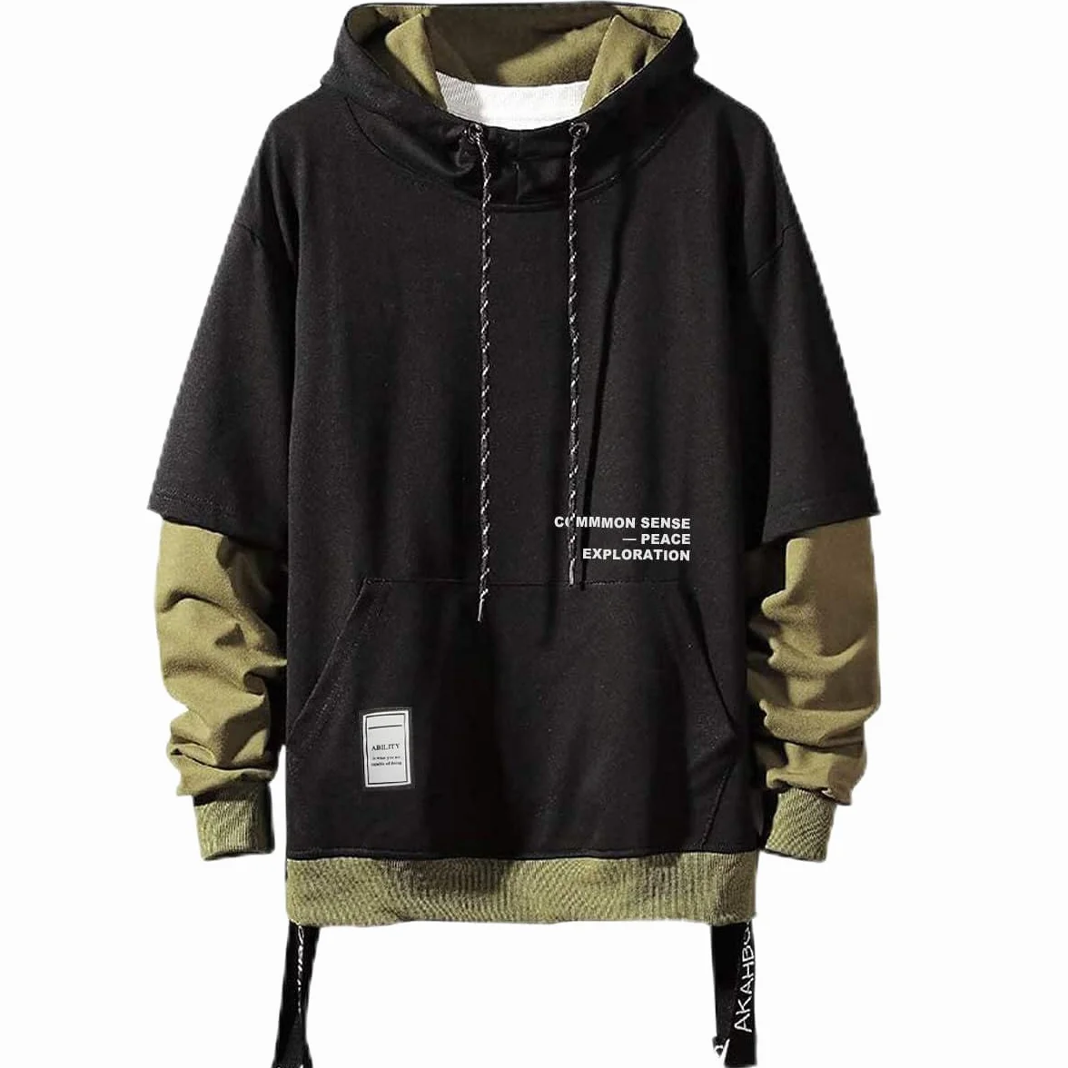 Moshtashio Sudadera con Capucha para Hombre Contraste Color Pullover Patchwork Manga Larga Hoodie Casual