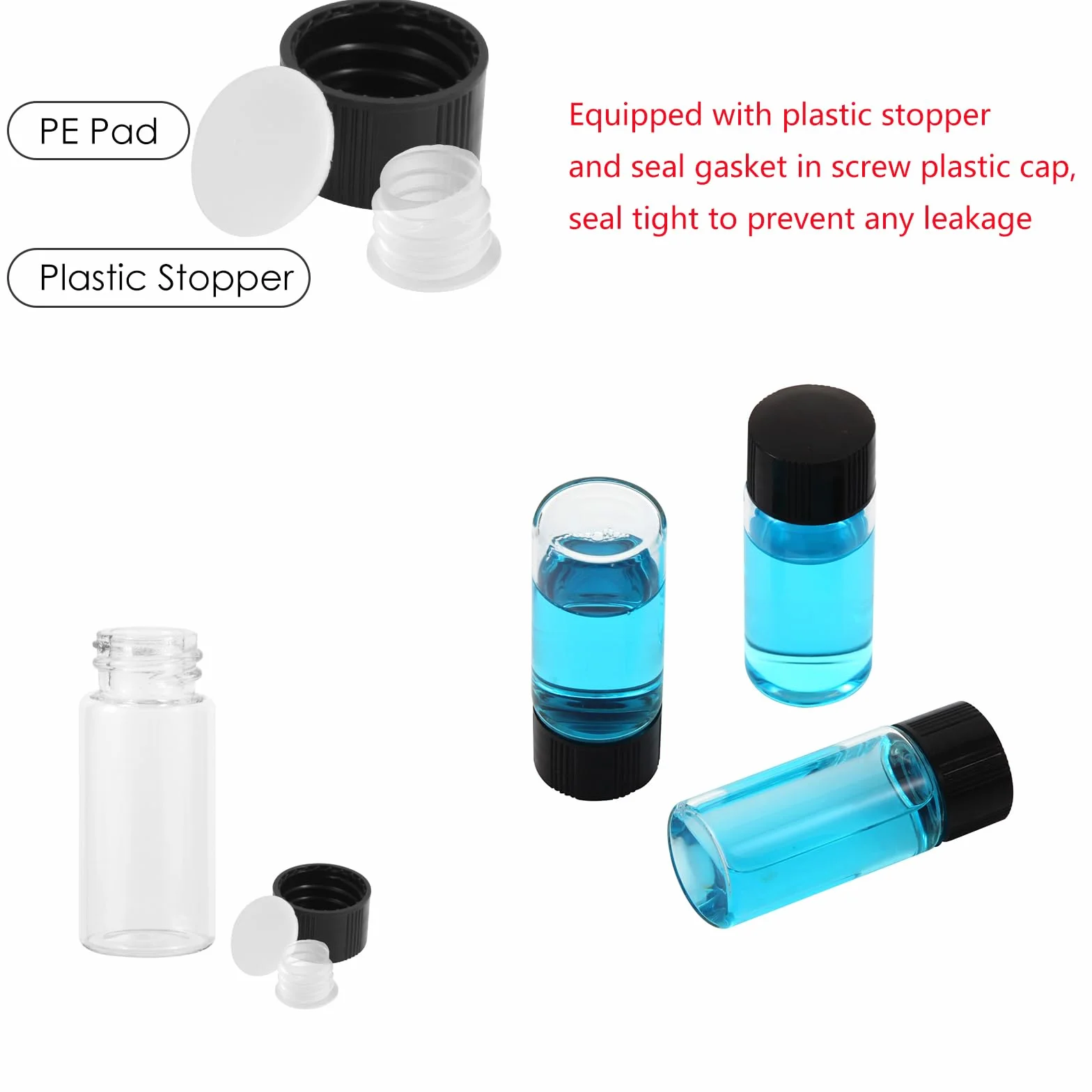 Viales de Vidrio 10 ml con Tapón de Rosca y Tapón Interior de Plástico, 12 Unidades