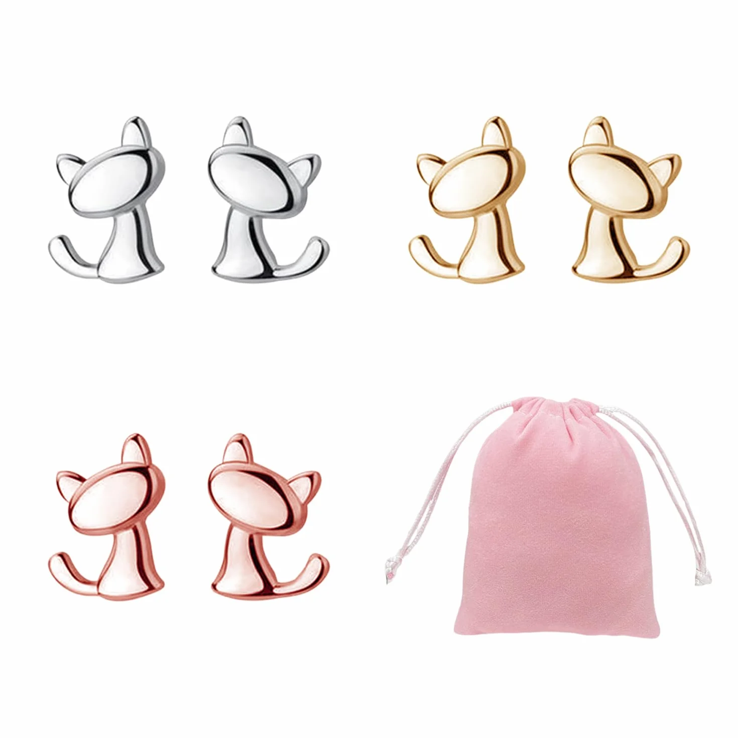 3 Pares De Aretes De Gatito Y 1 Bolsa De Almacenamiento, Lindos Aretes, Aretes De Diseño Simple, Aretes Decorativos De Moda