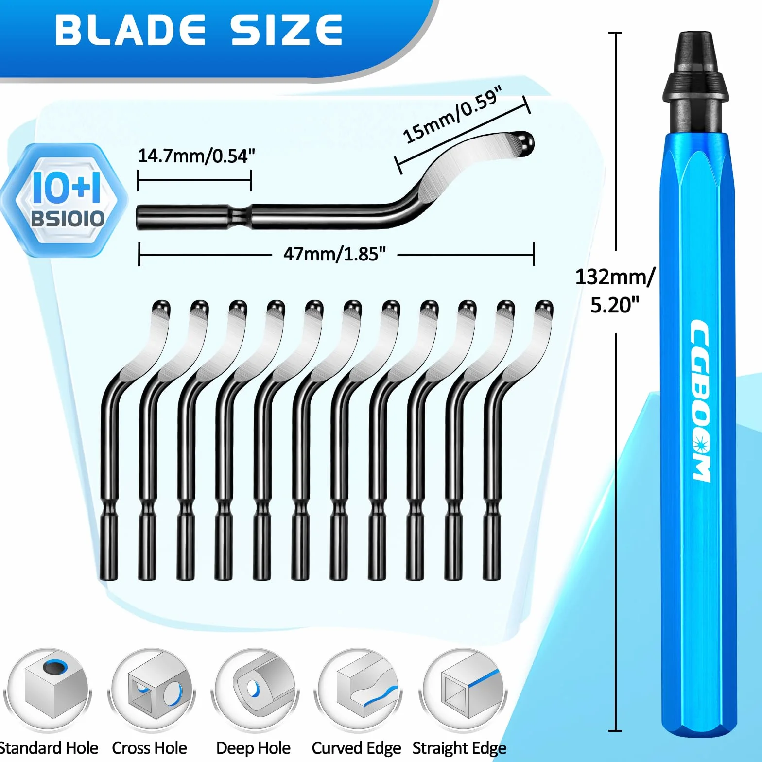 CGBOOM Herramienta de desbarbado universal mango metal 10 cuchillas repuesto 360° corte impresora 3D plástico aluminio acero inoxidable