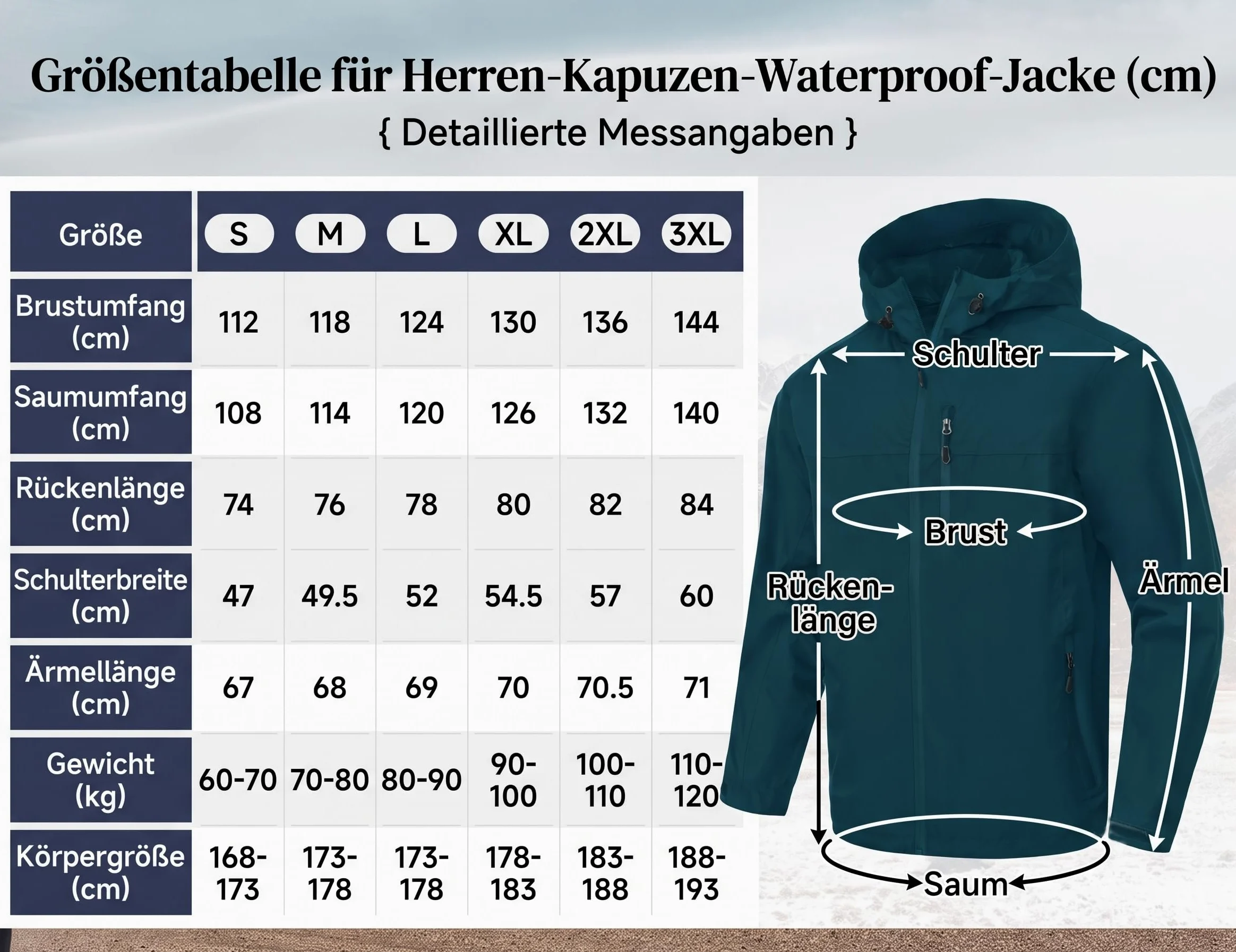 W JIANWANG Chubasquero para hombre, impermeable, transpirable, con capucha, resistente al viento, costuras selladas, chaqueta rígida ligera para senderismo, trekking, bicicleta, camping