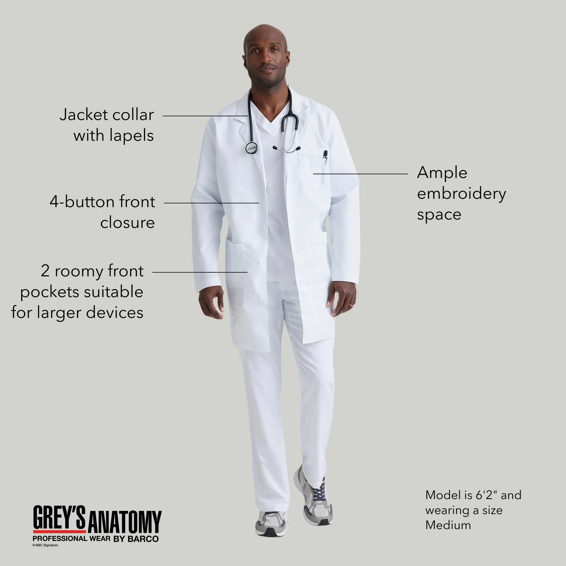 Barco Labcoat de 5 bolsillos 37" para hombre - Blanco - 50 cm