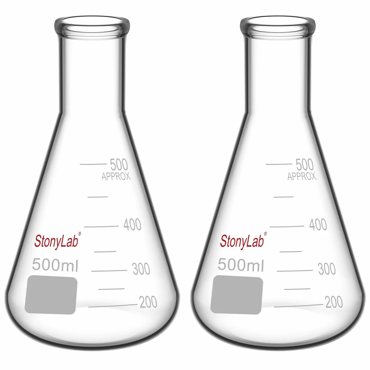 StonyLab Frascos Erlenmeyer Boca Estrecha 500ml Borde Pesado 2 Paquetes