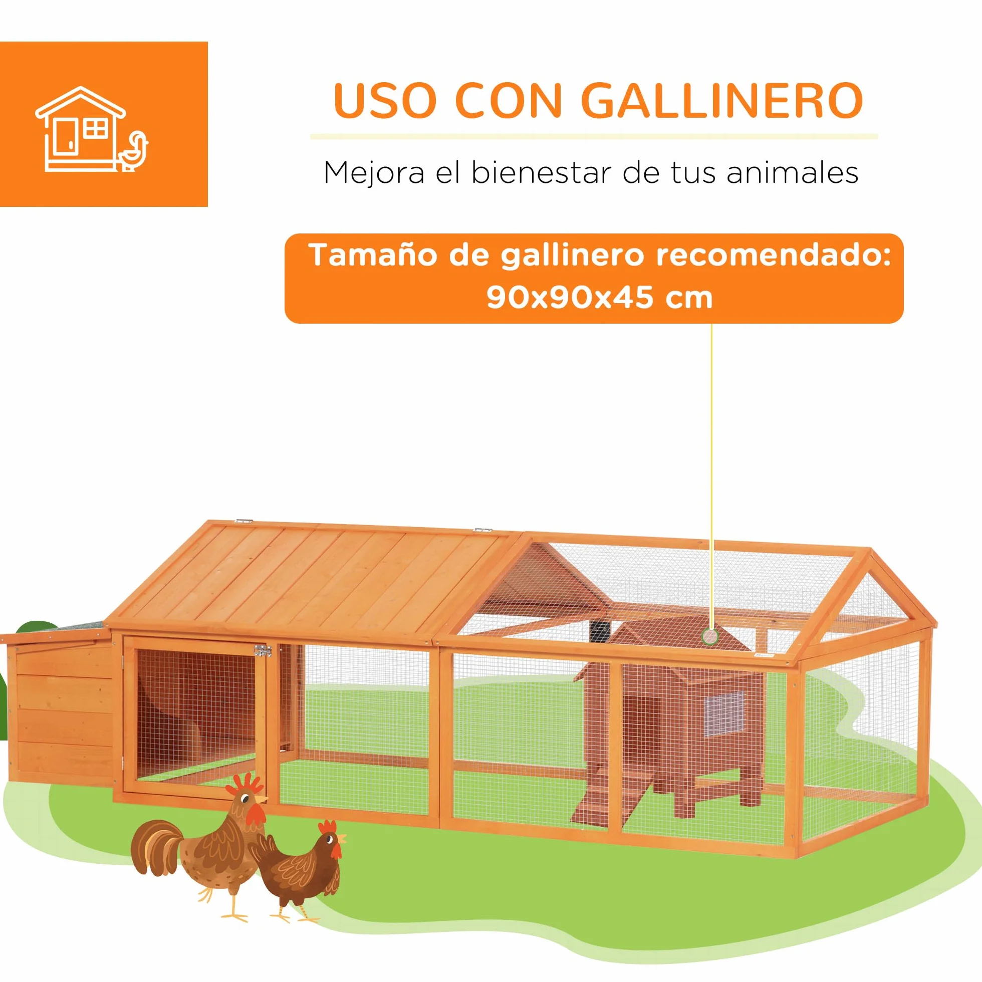 PawHut Gallinero Exterior Madera 240x112,5x76 cm Techo Abatible Corral Puertas Cerradura Nido Gallinas