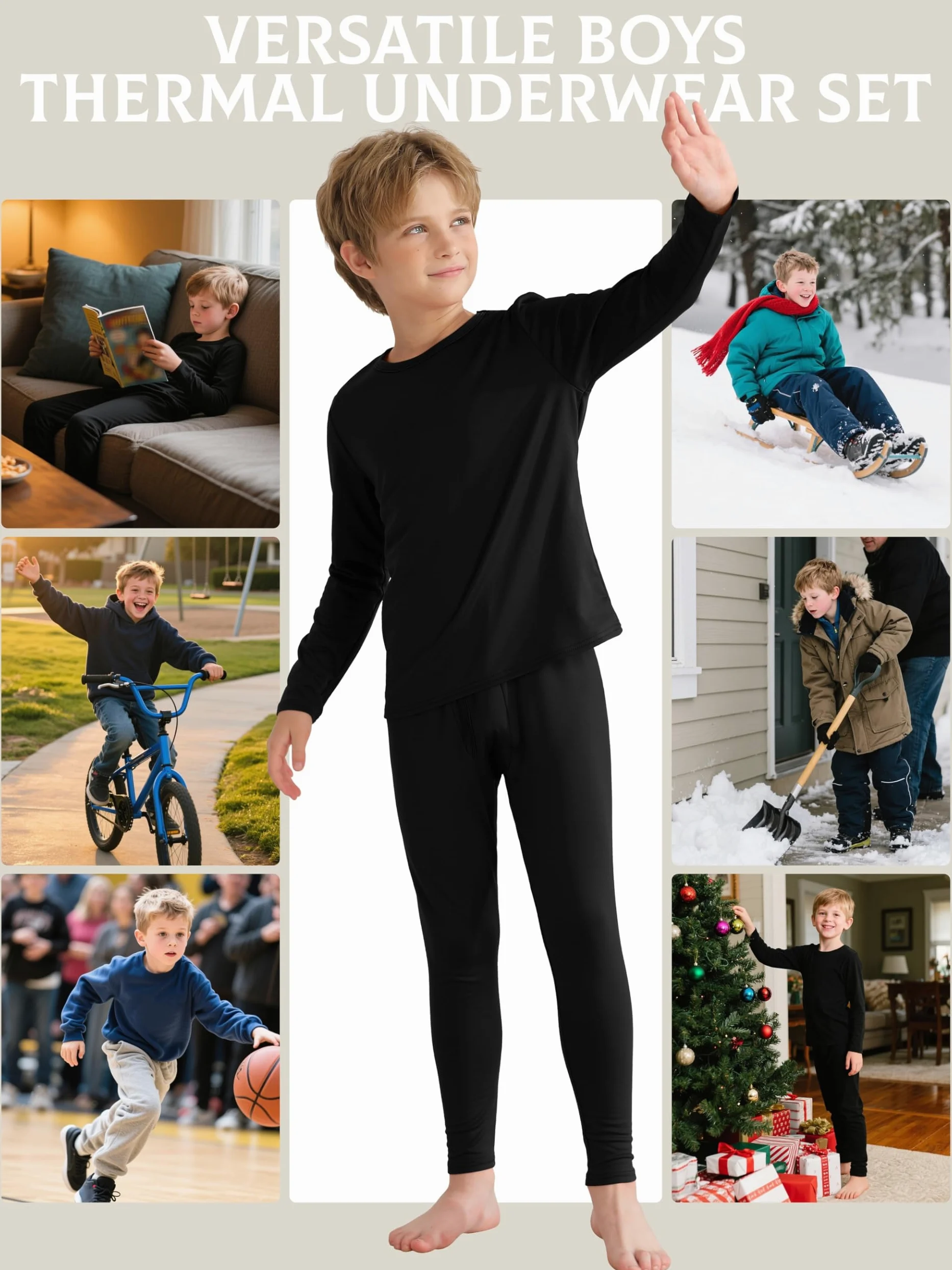 VZV Conjunto de ropa interior térmica para niños, conjunto de ropa interior térmica para niños, capas base con forro polar en la parte superior inferior para esquí y clima frío