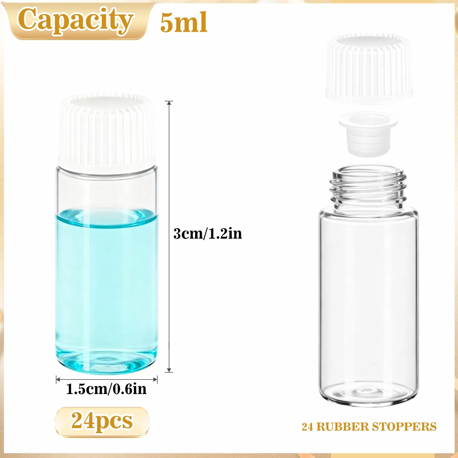 24 Unidades 5ml Frascos Vacíos para Muestras de Aceites Esenciales con Tapón de Rosca