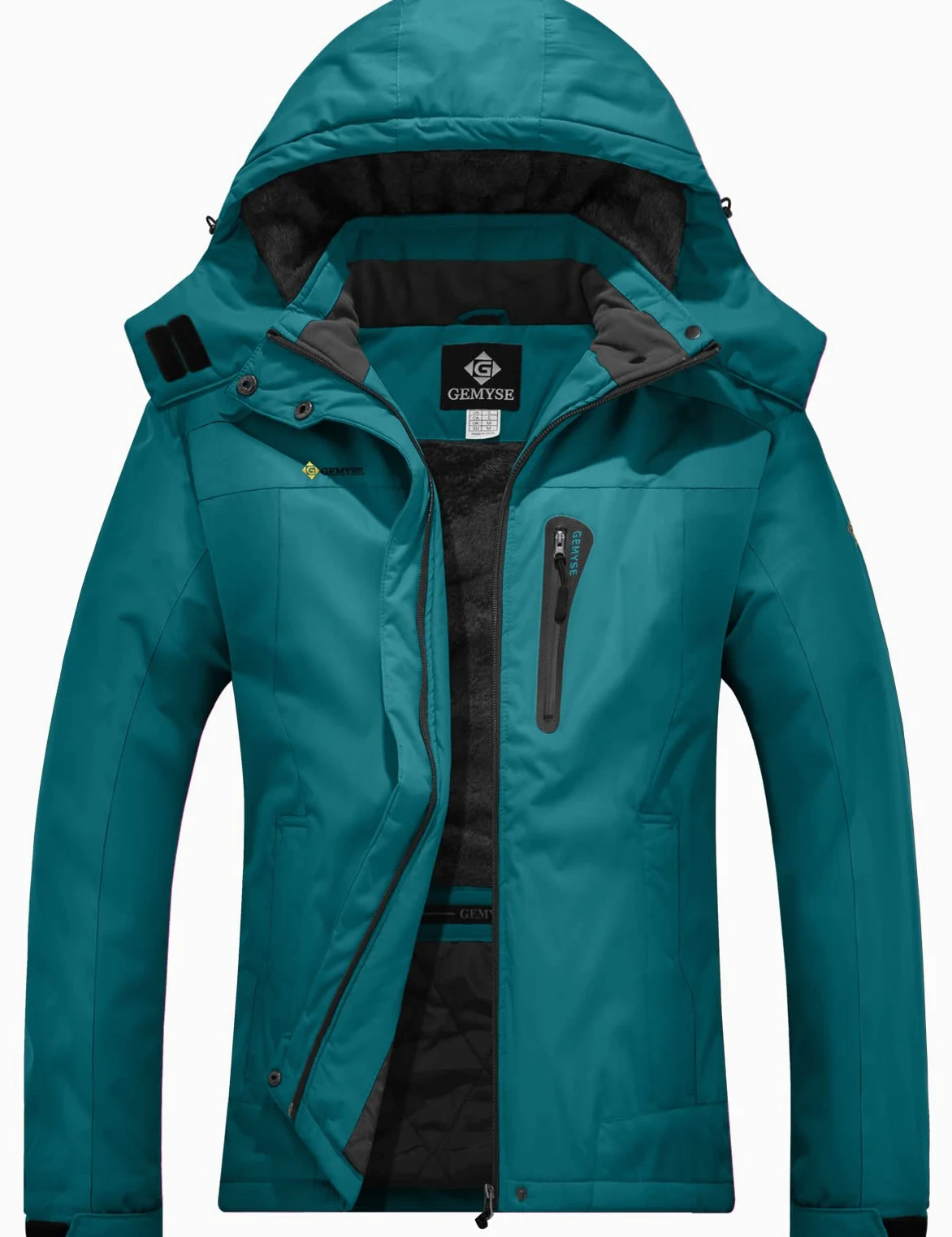 GEMYSE Chaqueta de Esquí Impermeable de Montaña para Mujer Abrigo de Invierno de Lana Antiviento con Capucha