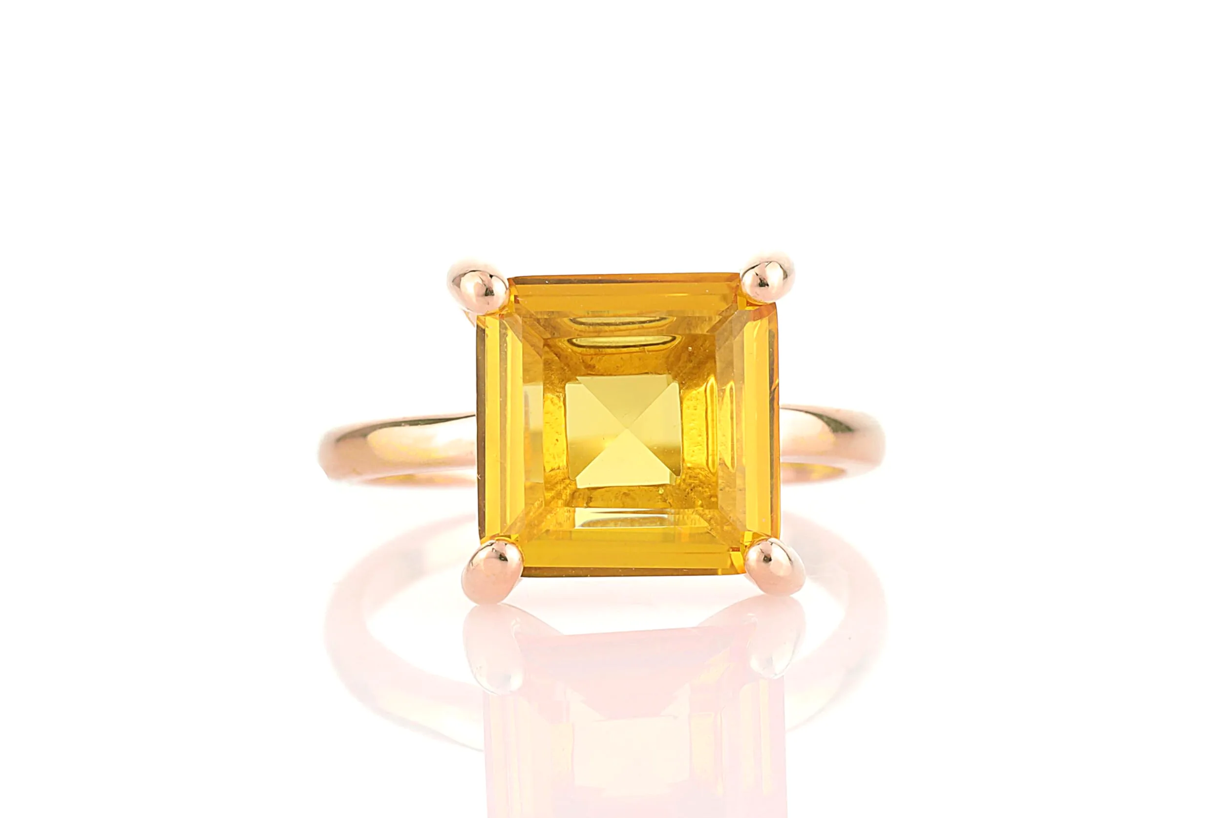 Anillo Citrino Amarillo - Anillos Solitarios Brillantes para Mujer - Anillo Cuadrado Hecho a Mano, Anillo de Compromiso Único - Joyería Personalizada con Caja