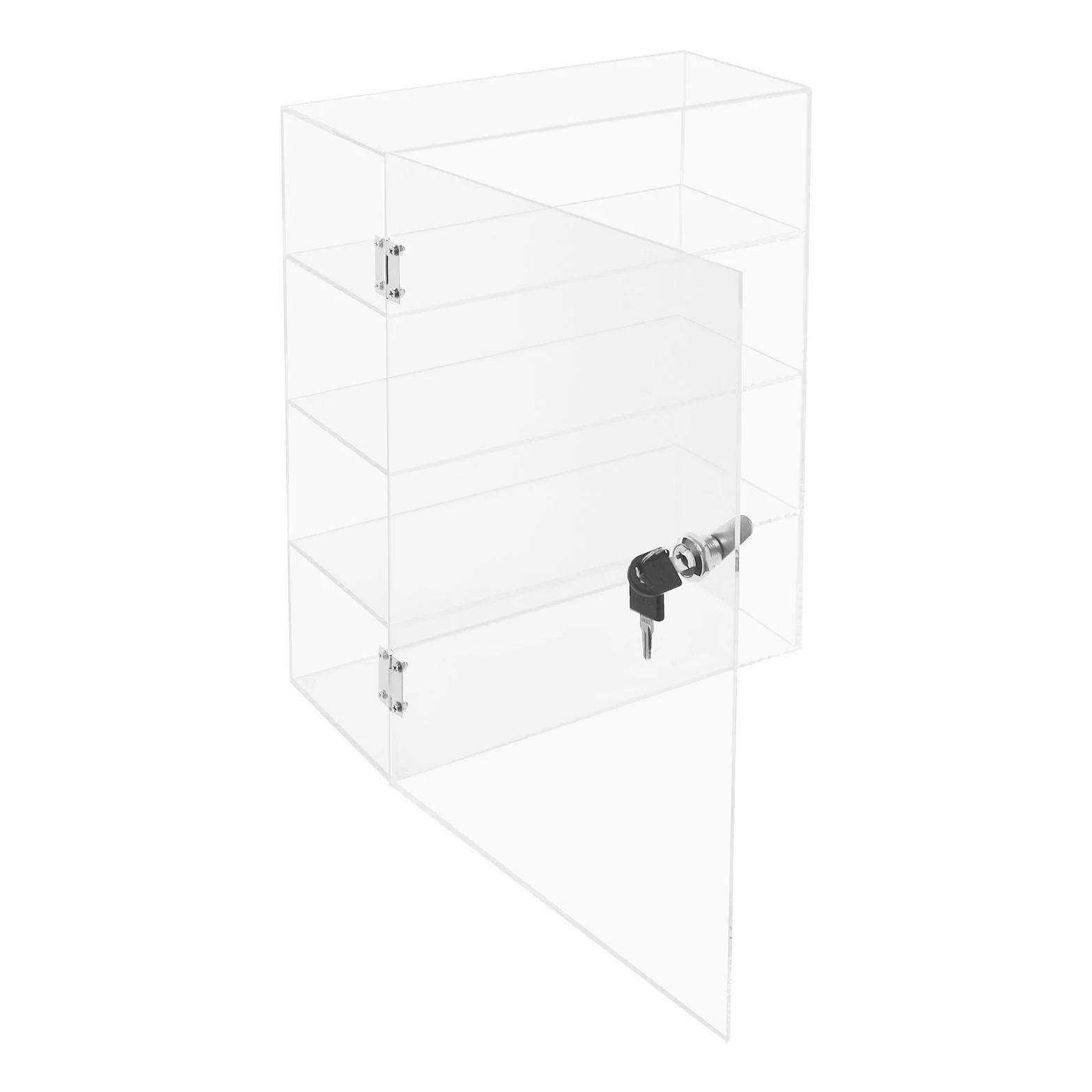 Vitrina acrílica con cerradura, expositor transparente a prueba de polvo, 30 x 15 x 40 cm, 4 niveles