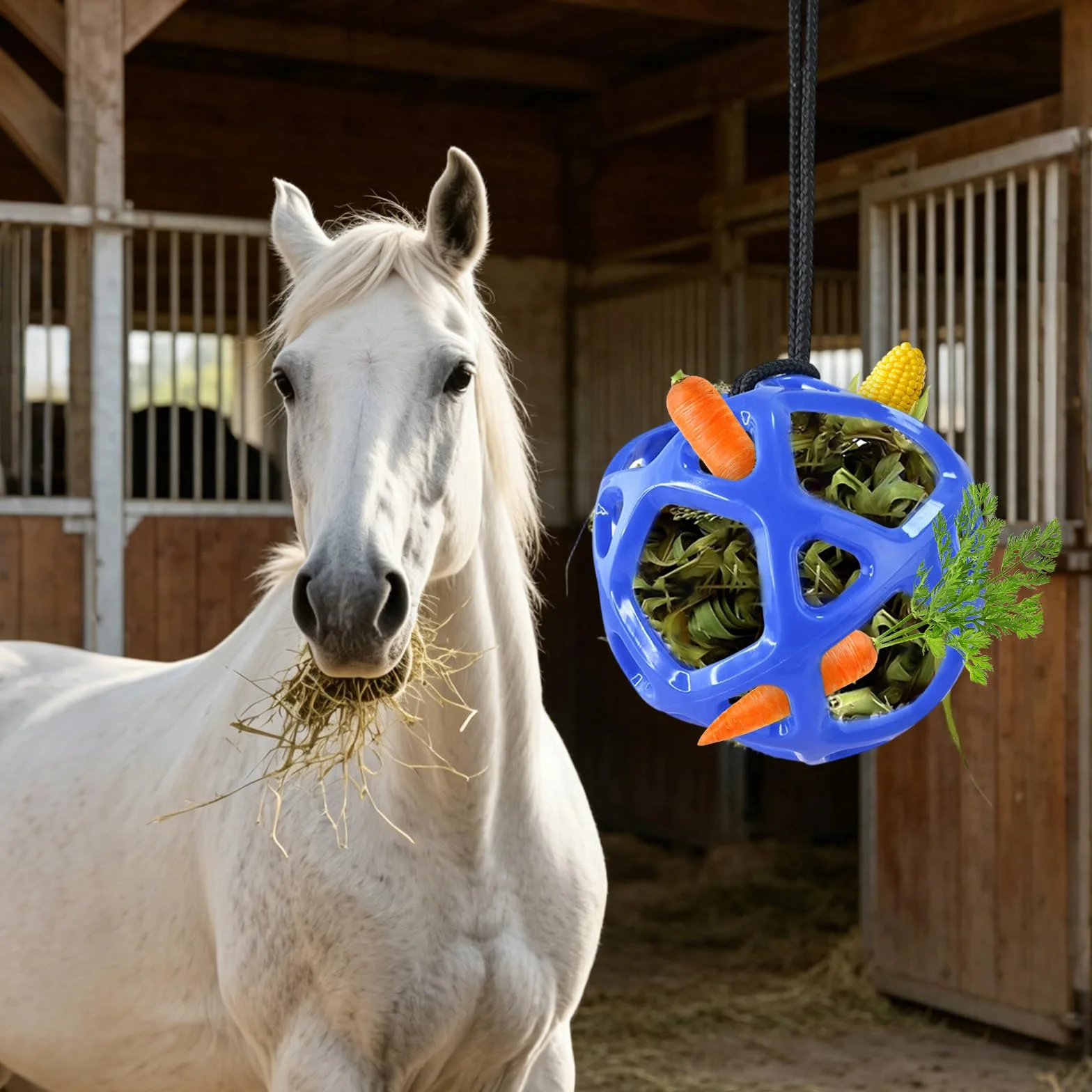 Pelota de juguete para caballos de 19 cm, rellenable con zanahorias, alivio del estrés