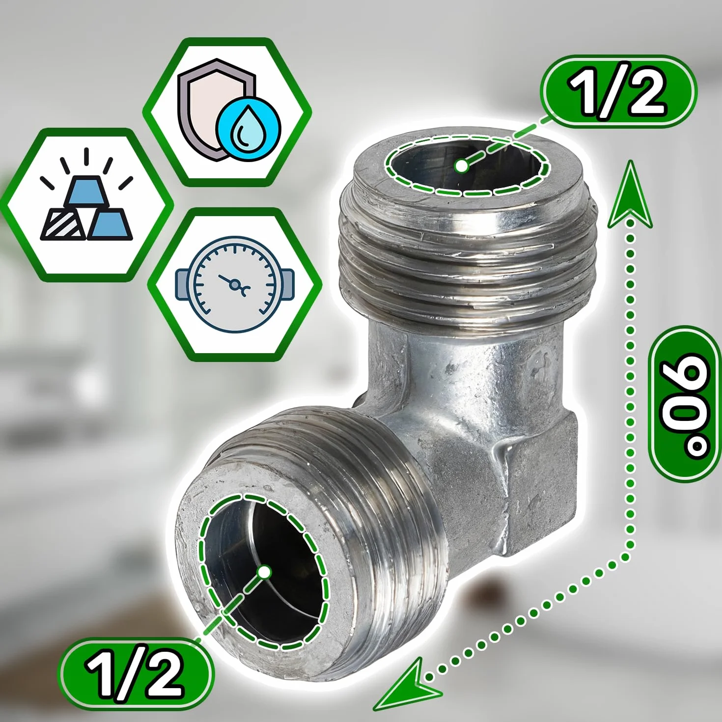 Codo de 90° Conexión Gas 1/2" Macho/Macho Tope Junta - ONIX TECH