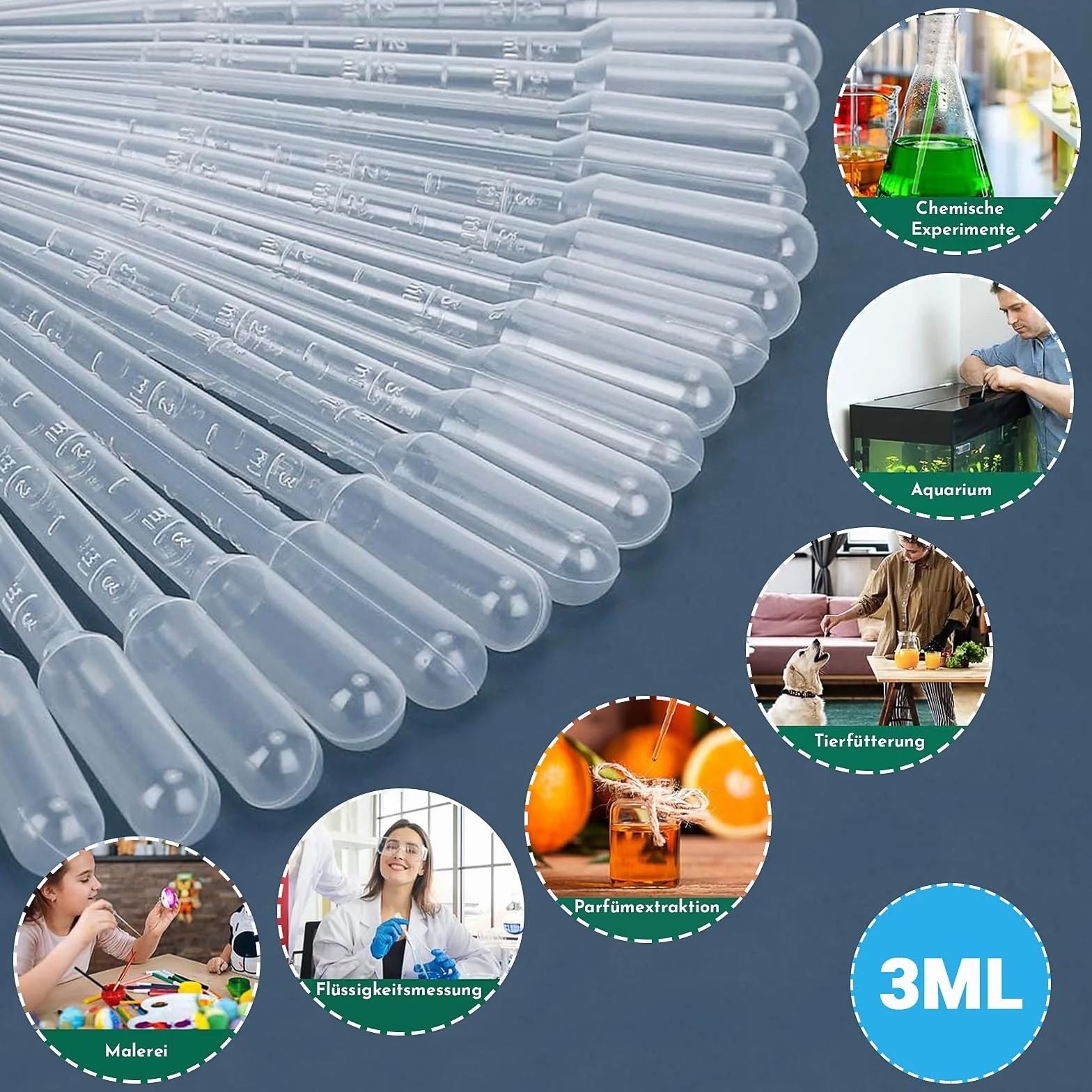 Pipetas Cuentagotas 100 Piezas 3ml Plástico Graduadas Transparentes Desechables para Laboratorio Aceites Esenciales