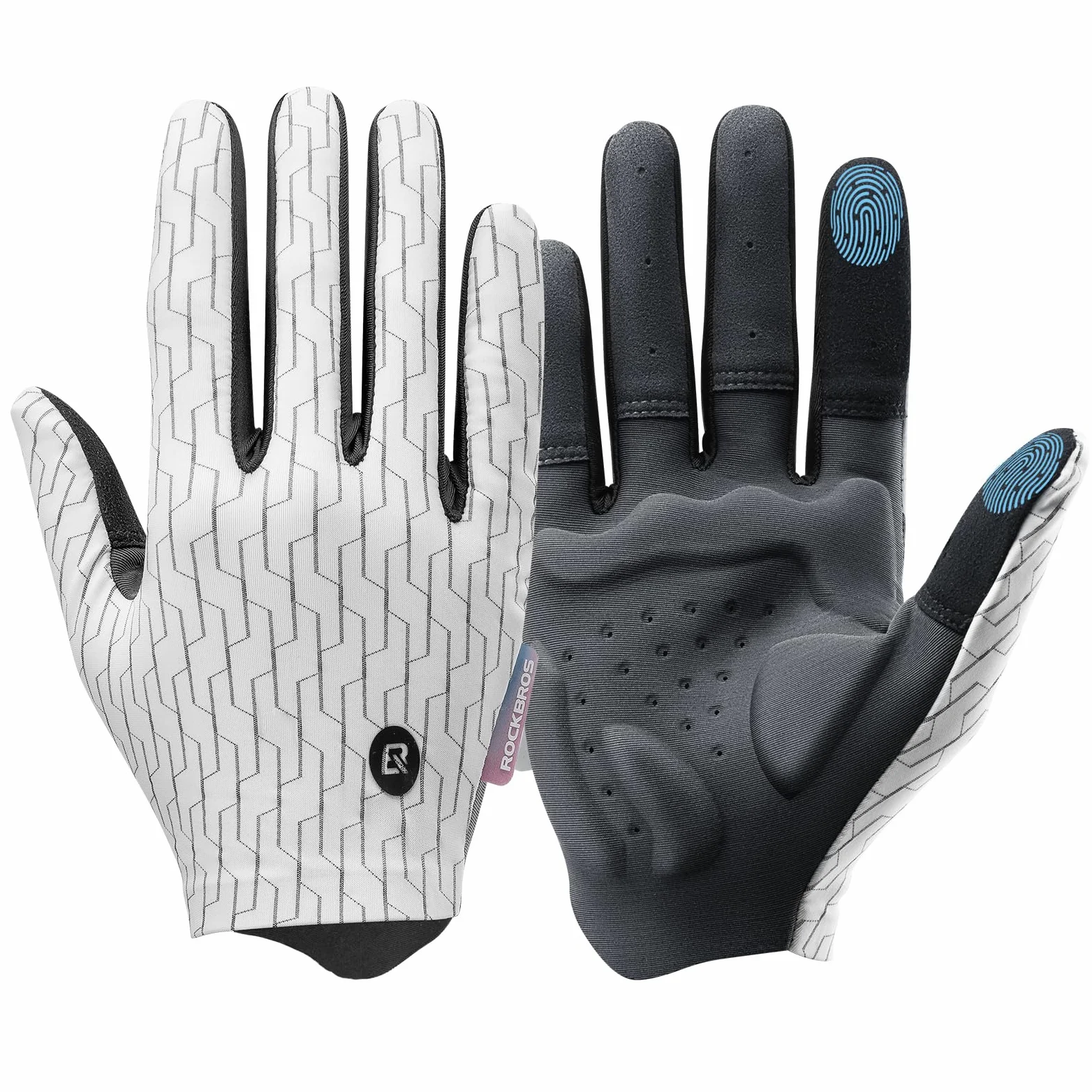 ROCKBROS Guantes Ciclismo Hombre Mujer Pantalla Táctil Guantes Deporte Dedo Completo Primavera Verano para MTB Bicicleta Carretera Gravel Running Gym Negro Blanco S-XL
