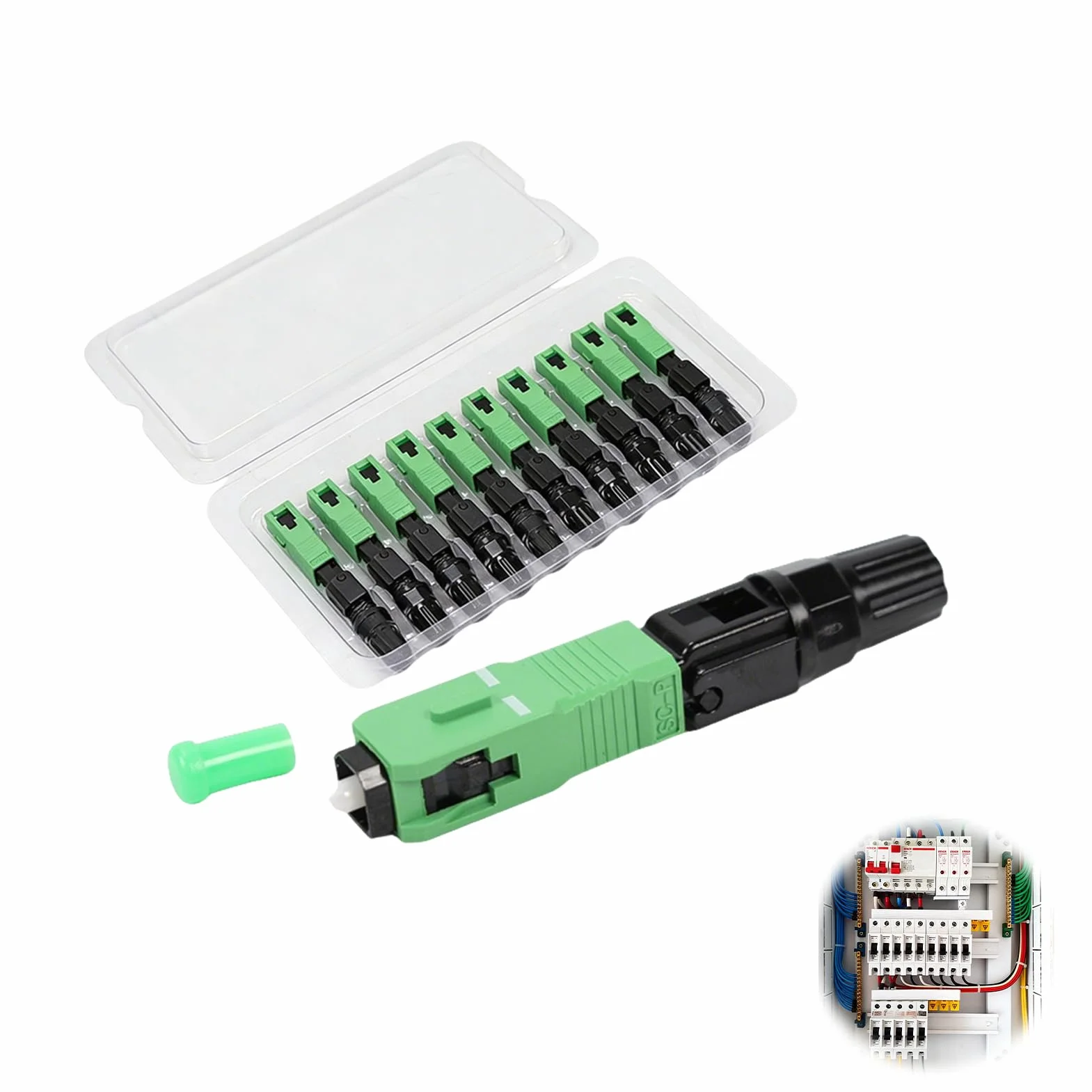 Conector SC/APC Fibra Óptica Rápido Verde Negro Preensamblado Inserción ≤0,3dB Retorno ≥50dB Lote 10
