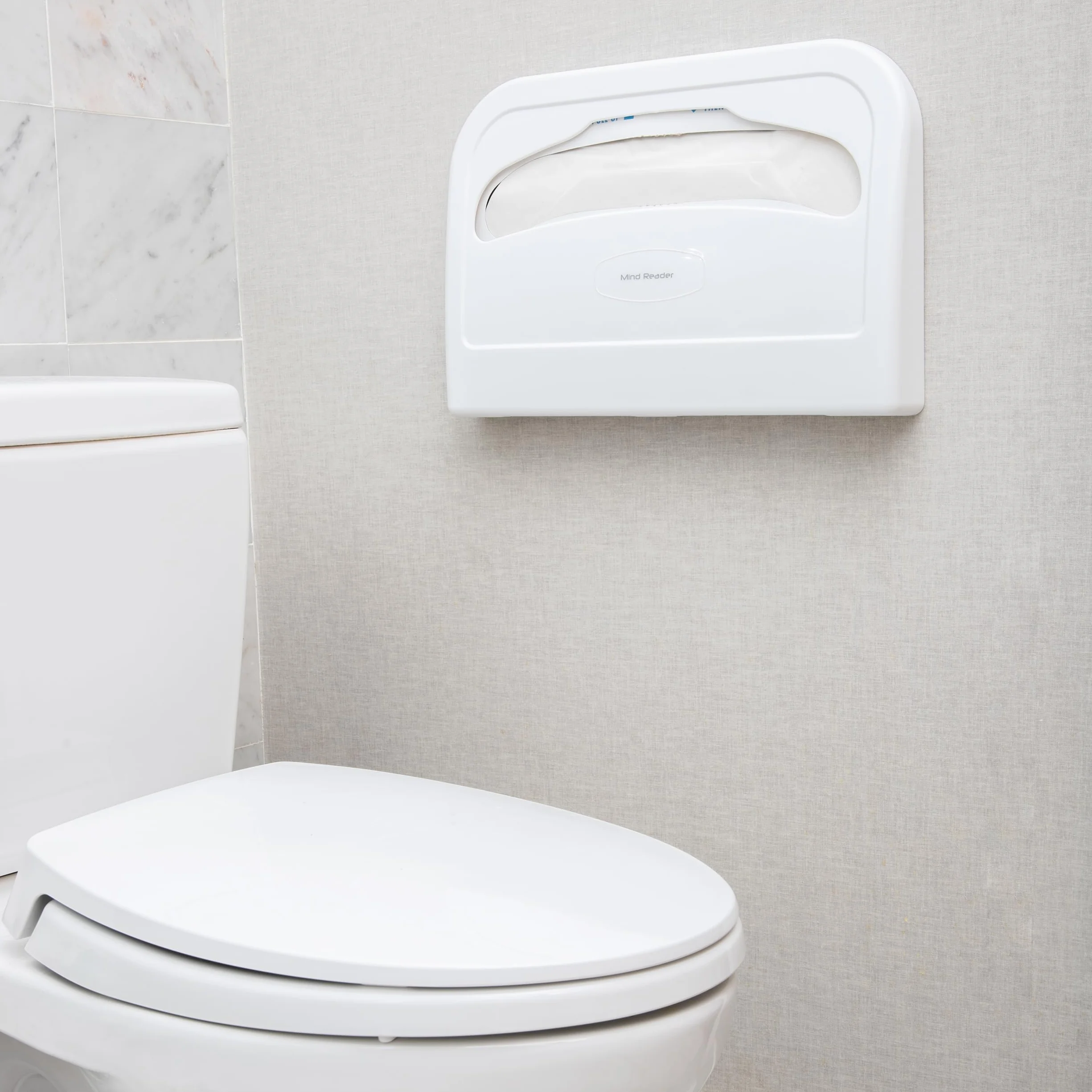 Mind Reader Dispensador de Fundas de Inodoro, Protectores de Asiento de Papel Desechables, Almacenamiento Colgante para Baño, Acrílico Resistente