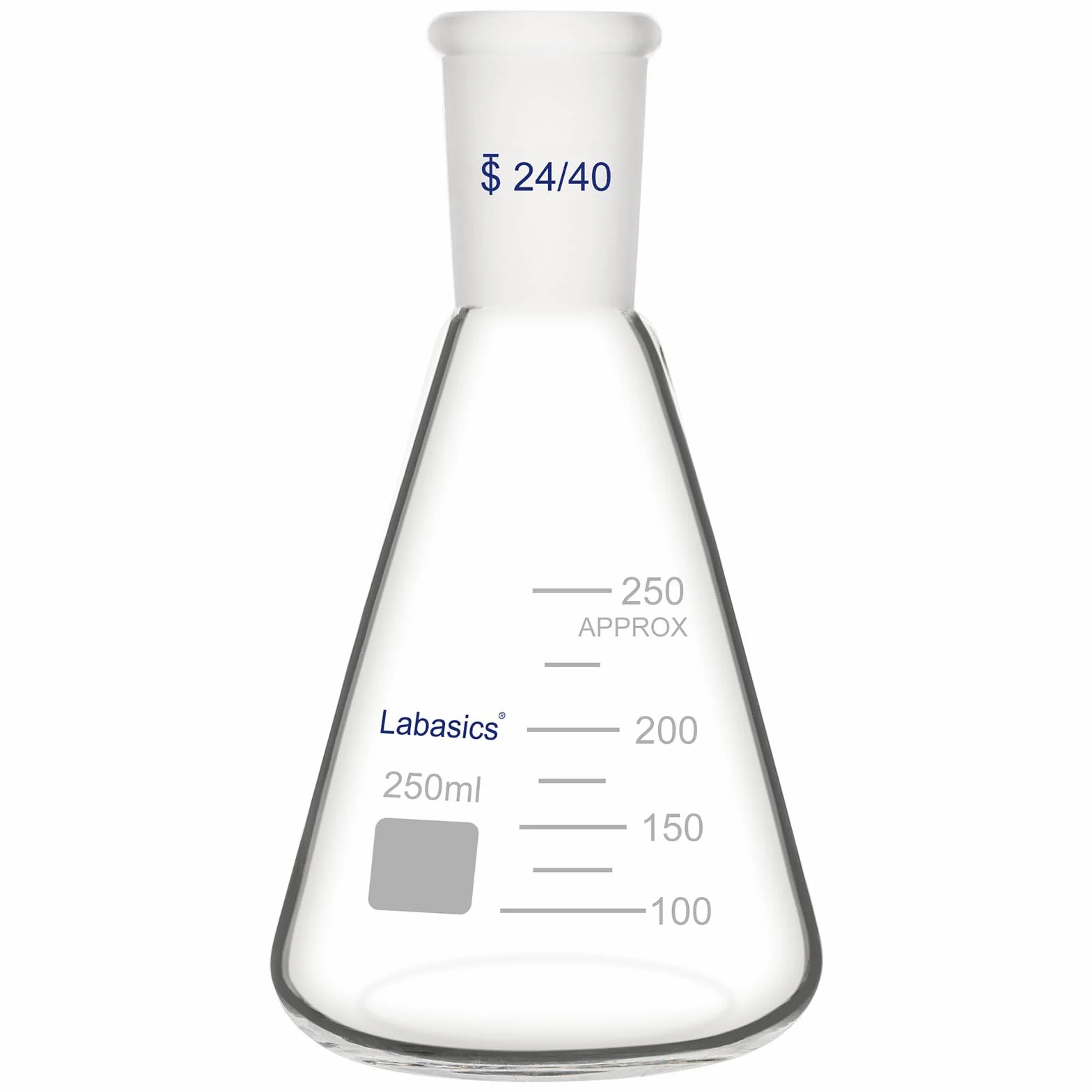 Labasics Vidrio 24/40 Erlenmeyer Matraz, Borosilicato Pared Gruesa, 250 ml