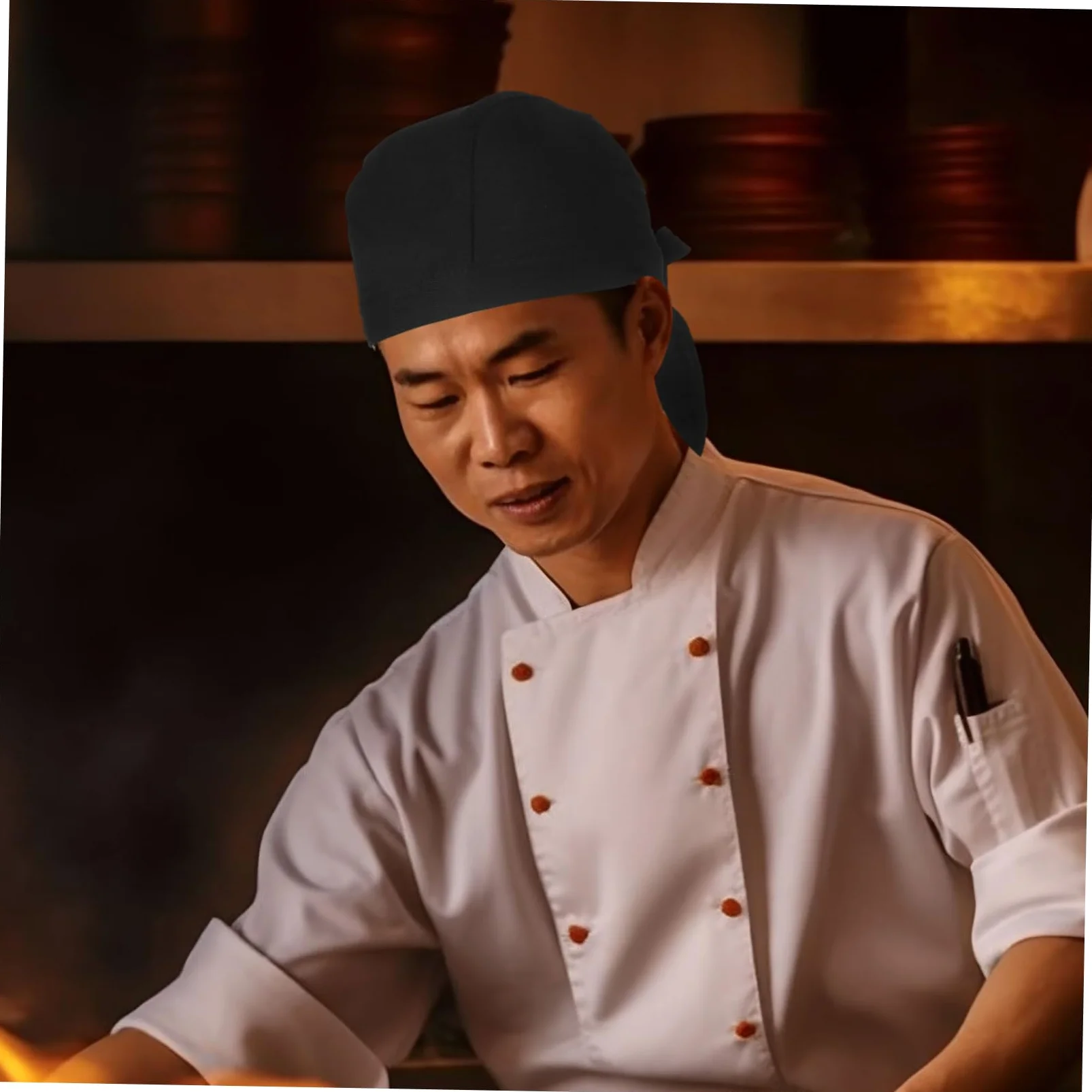 Beaupretty Gorro de Chef de Tela de Algodón Negro, 6 Unidades | Restaurante y Cocina, Ajuste al Cuero Cabelludo, Ayuda a Evitar Aceite