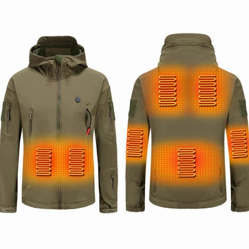 scosao Chaqueta con Calefacción Hombre Recargable USB Chaquetas Calefactables A Prueba de Viento Abrigo Gorro Calefactable de Invierno Chamarra para Caza Pesca Moto Esquí Camping