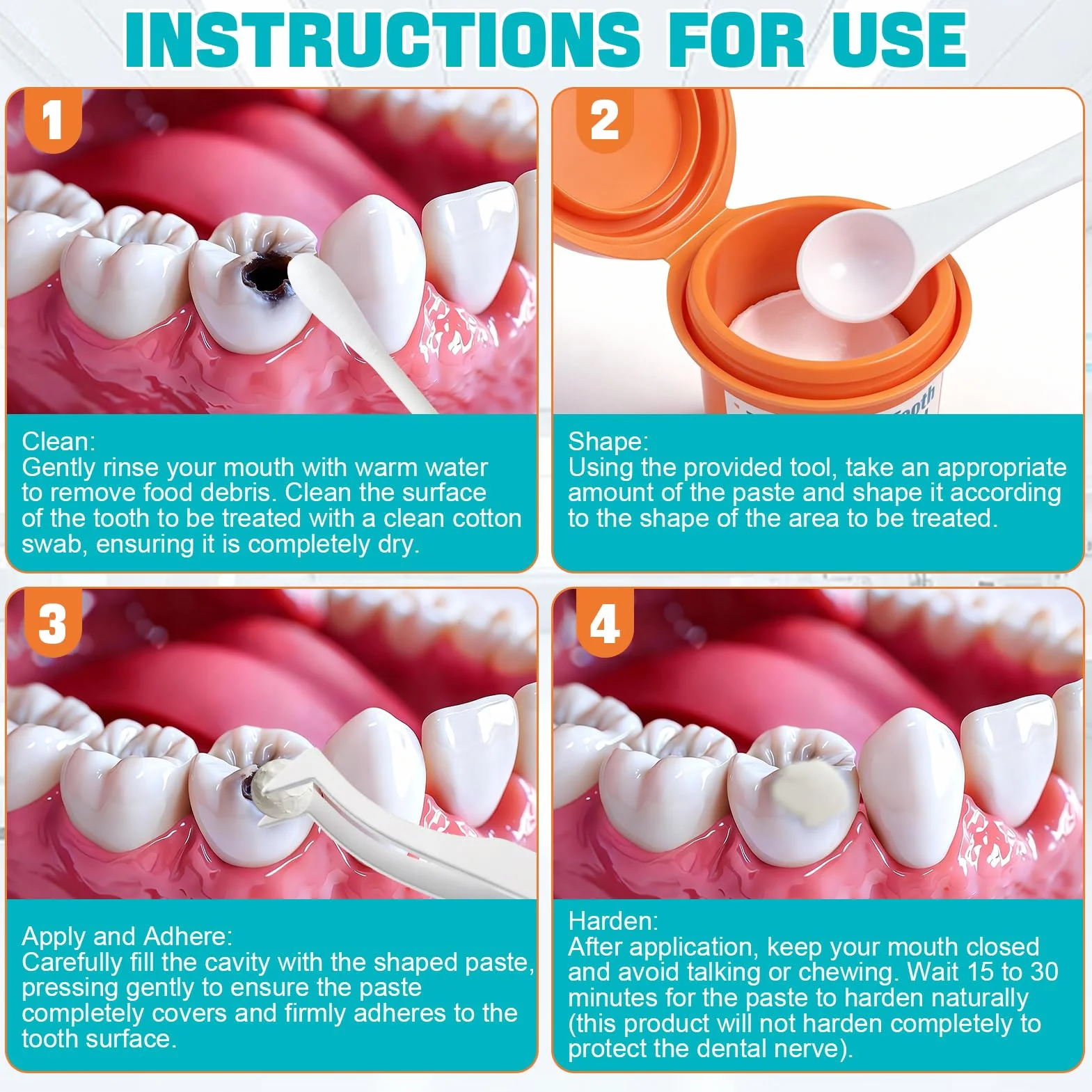 Empaste Dental Profesional, Relleno Dental Temporal, Reparación Dental, 15g