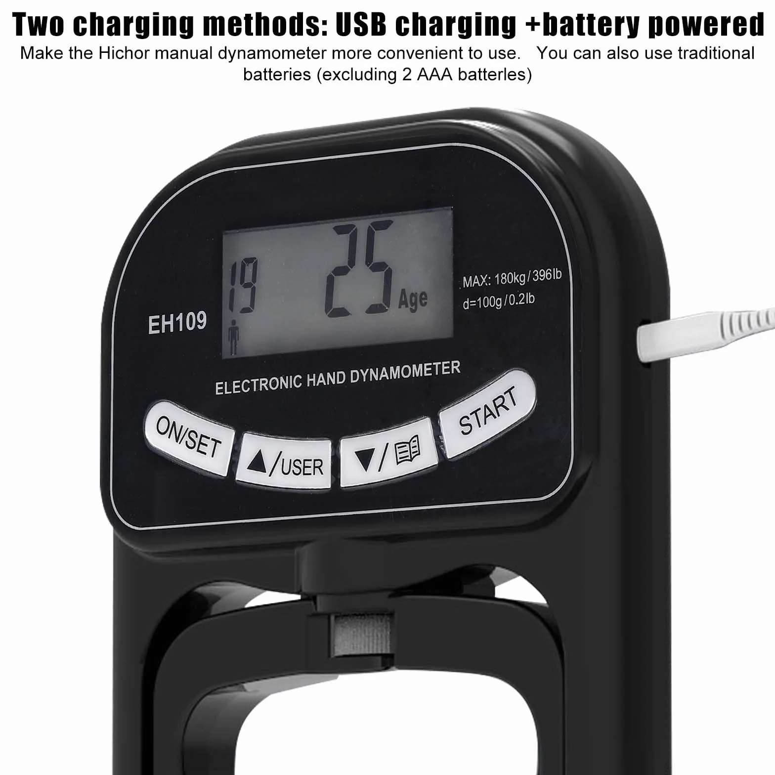 Dinamómetro digital LCD, probador de agarre Grip Strength Trainer negro