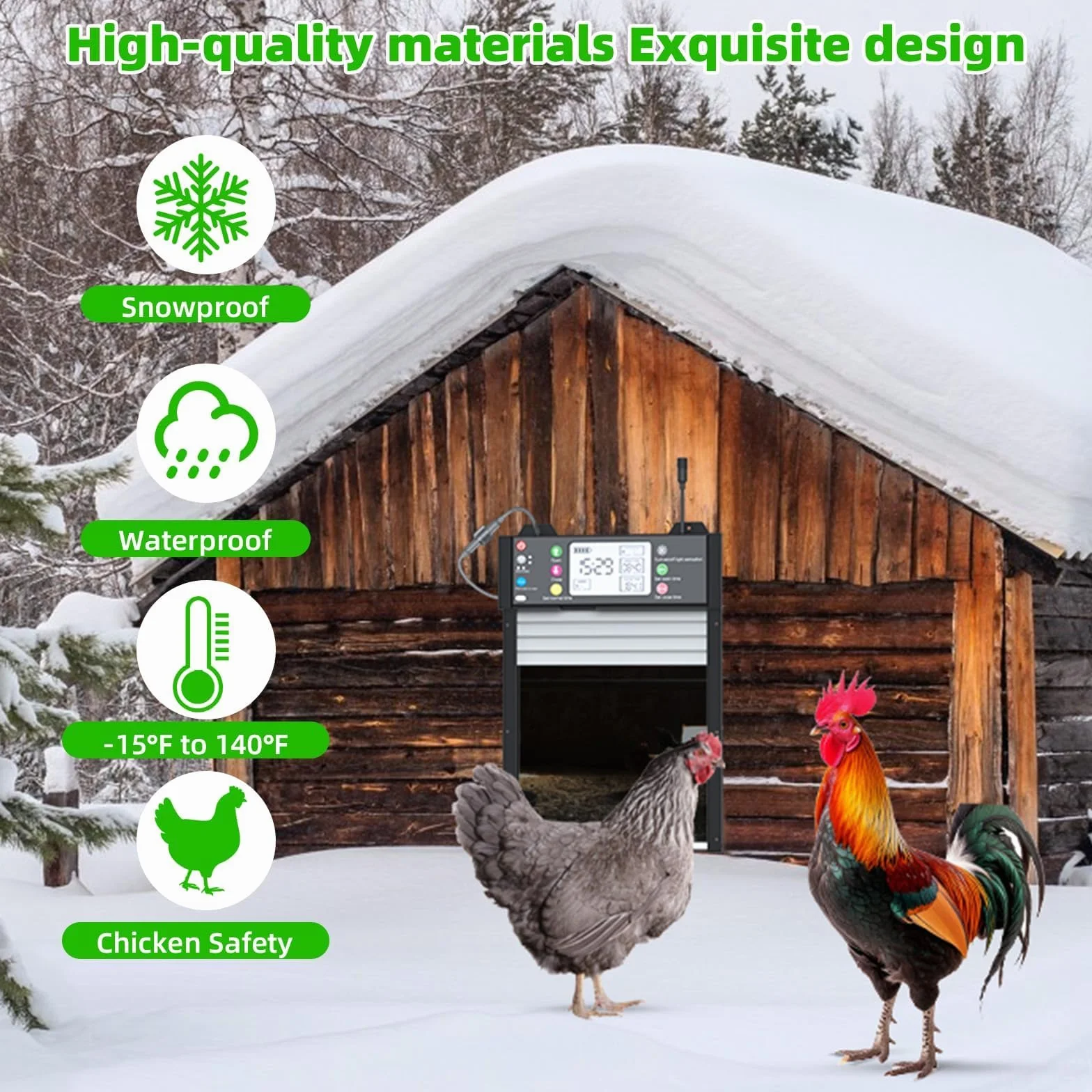 Shinmax Inteligente Puerta Automática Solar para Gallinero con App WiFi 2,4 GHz Sensor Luz Temporizador Antipinzamiento Pantalla LCD Batería 4000mAh