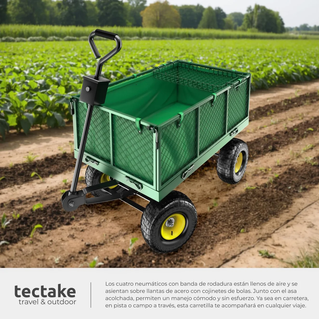 Tectake 401418 Carrito de Transporte con Bandeja 550kg Metal 114x52x65 cm