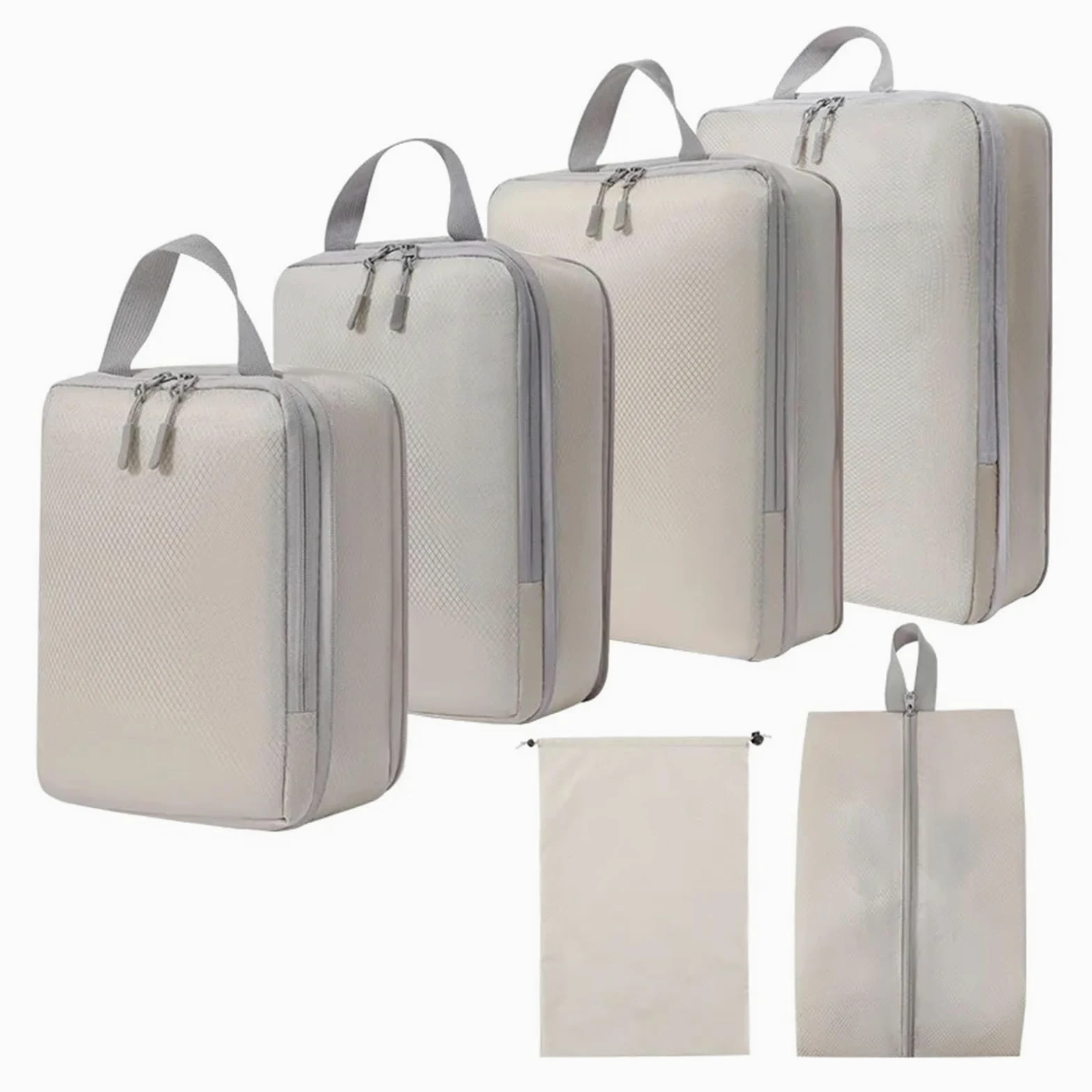 Organizador Maleta Juego de 6 bolsas viaje comprimibles con forma cubo, impermeables, nailon, portátiles, organizador equipaje for bolso(6pcs BEIGE)