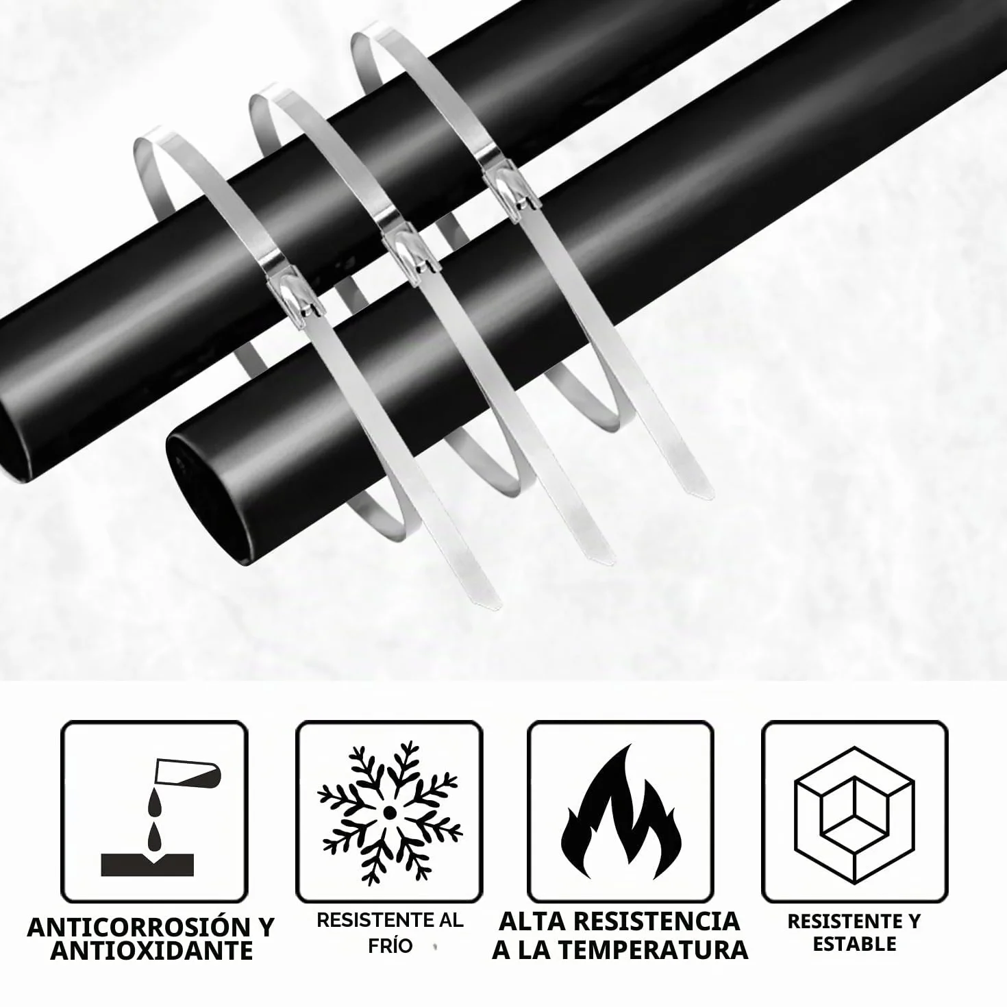Bridas de Acero Inoxidable 600mmx4,6mm 122kg 100 Piezas para Fijación de Tuberías