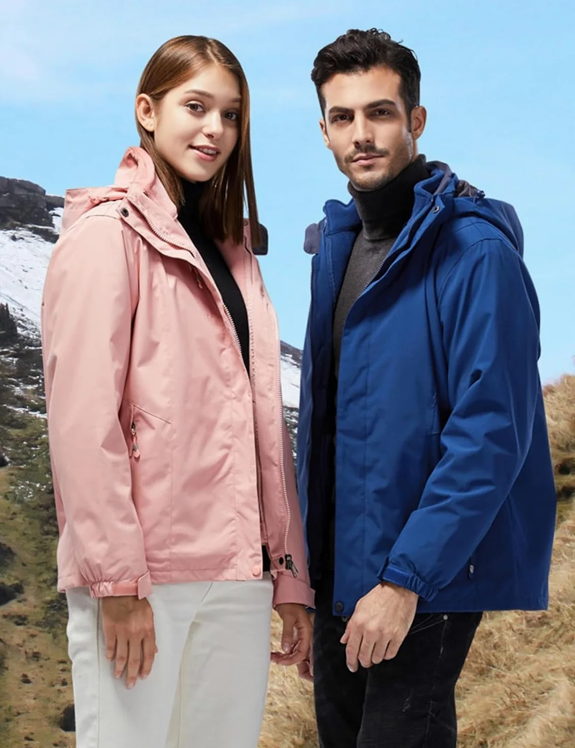 Chaqueta De Nieve Impermeable para Esquí 3 En 1 para Hombre A Prueba De Viento con Capucha Y Abrigo De Vellón Cálido Interior, Blue, S