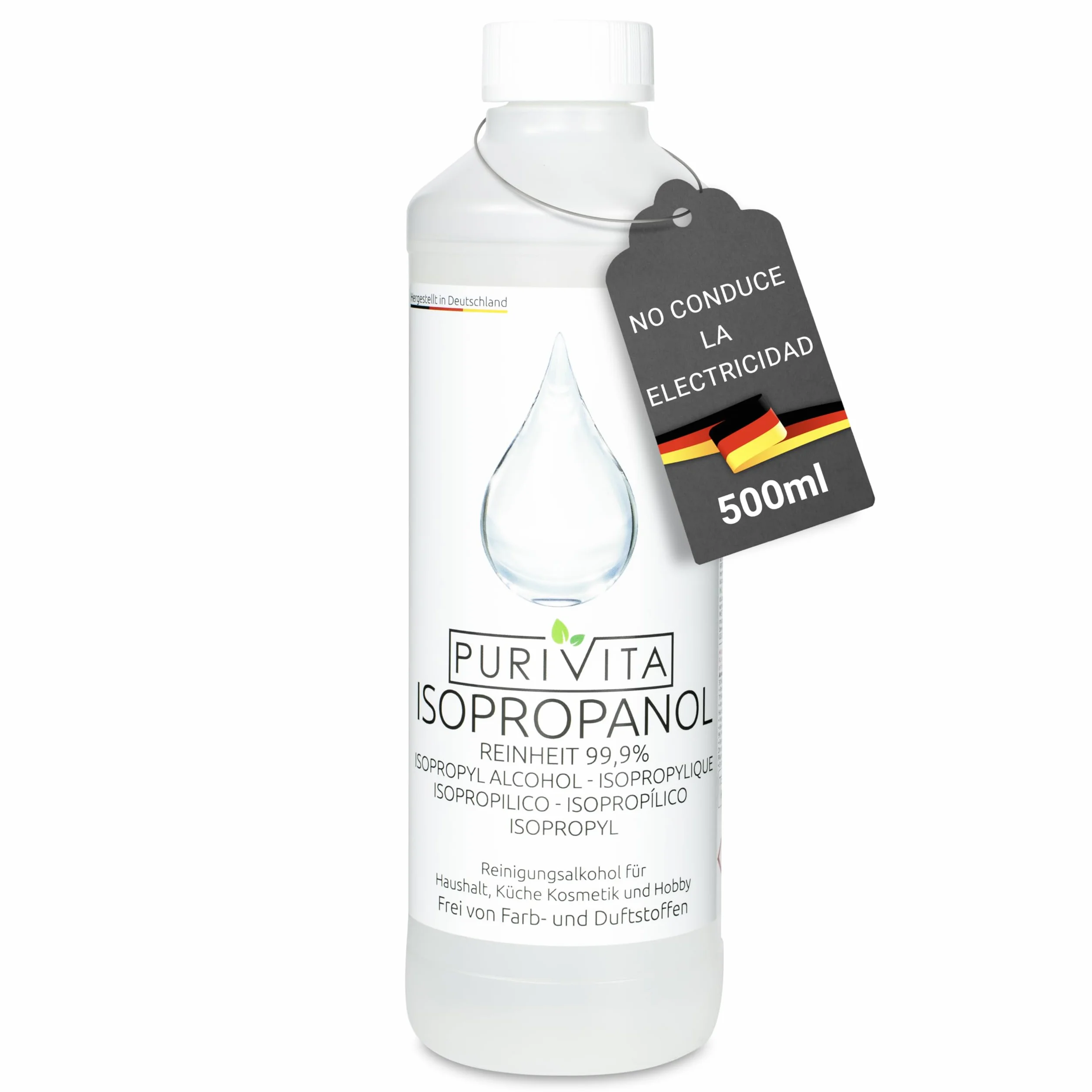 PURIVITA Alcohol Isopropilico 99,9% 500ML - Isopropyl Alcohol Limpiador Desengrasante