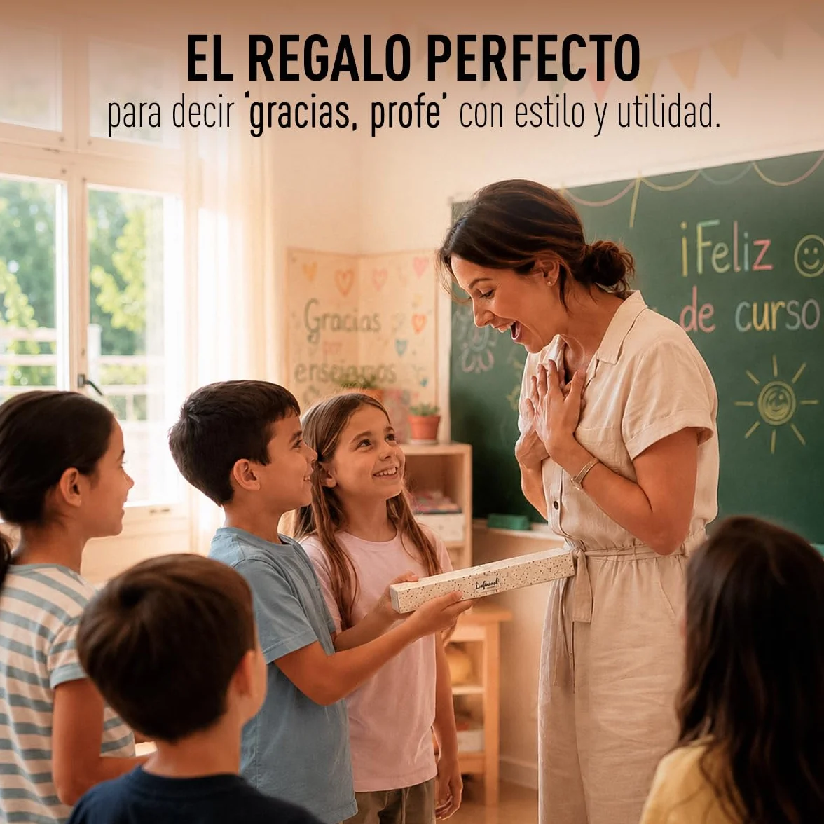 LINFORMAL - Abanicos Originales para Profesora - Hecho en España con Madera y Tela - Regalo Final de Curso - Diseño Elegante y Personalizado en Castellano o Catalán
