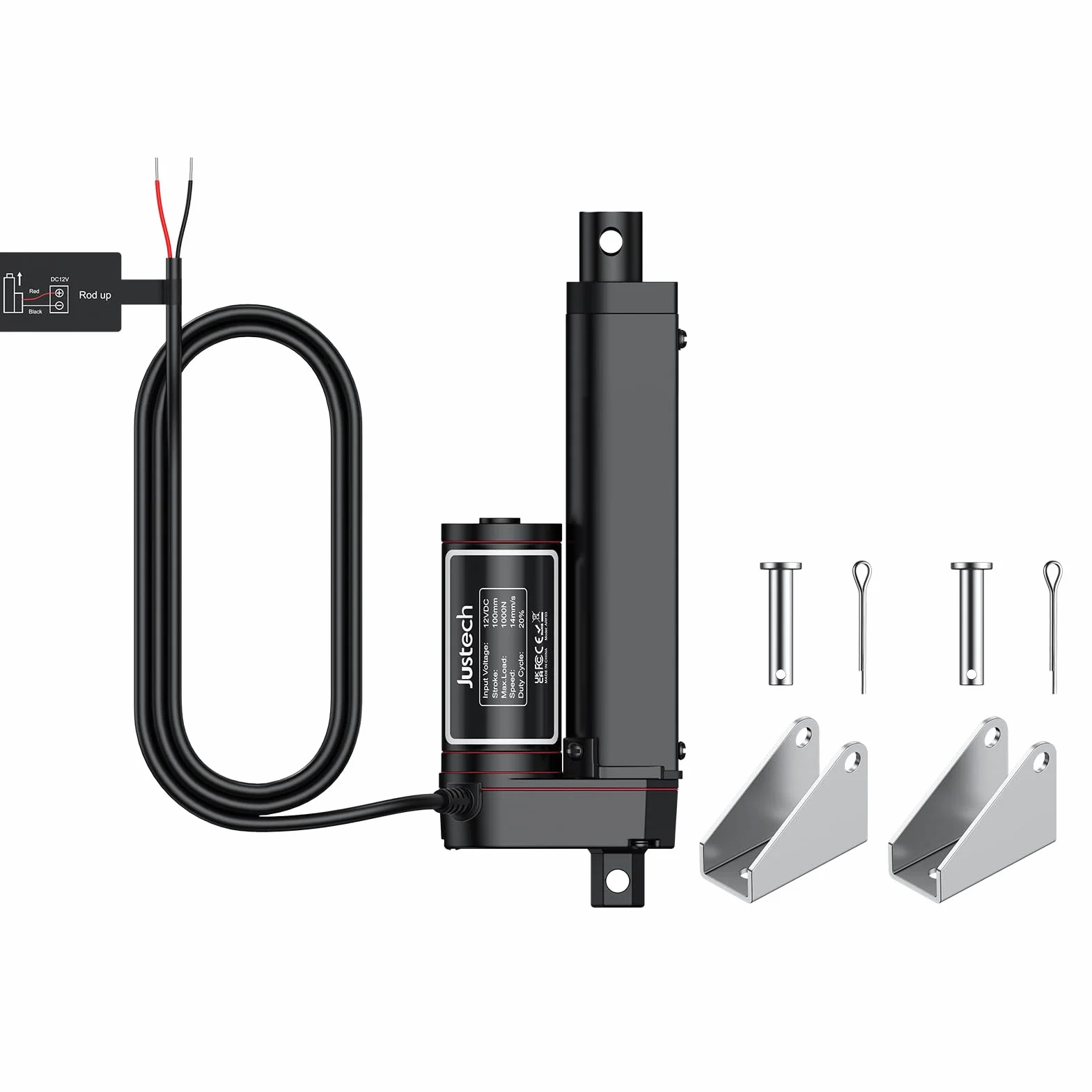 Justech Actuador Lineal 1000N 100mm 12V IP65 Aleación de Aluminio