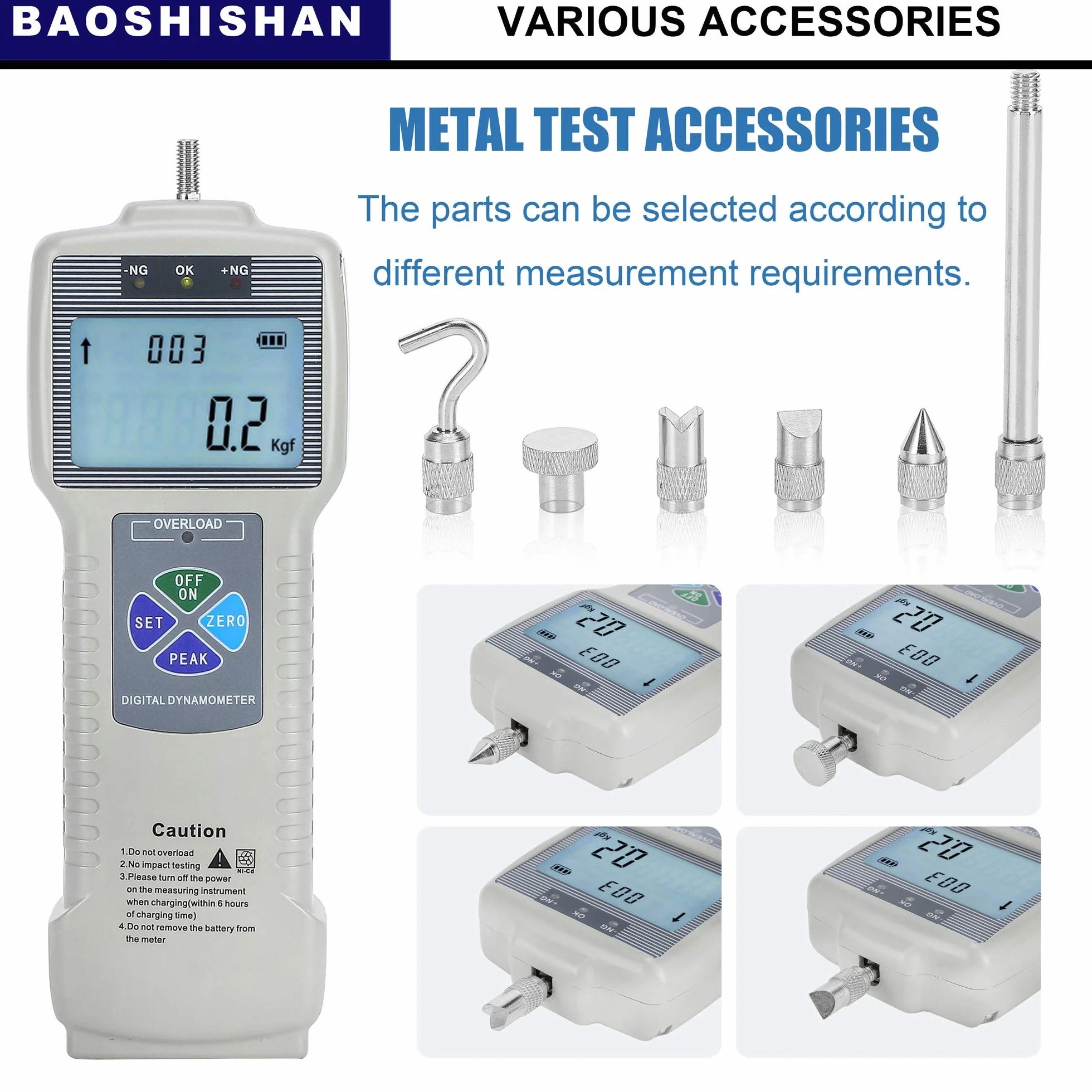 BAOSHISHAN Medidor de Fuerza Digital Dinamómetro Electrónico 500N USB