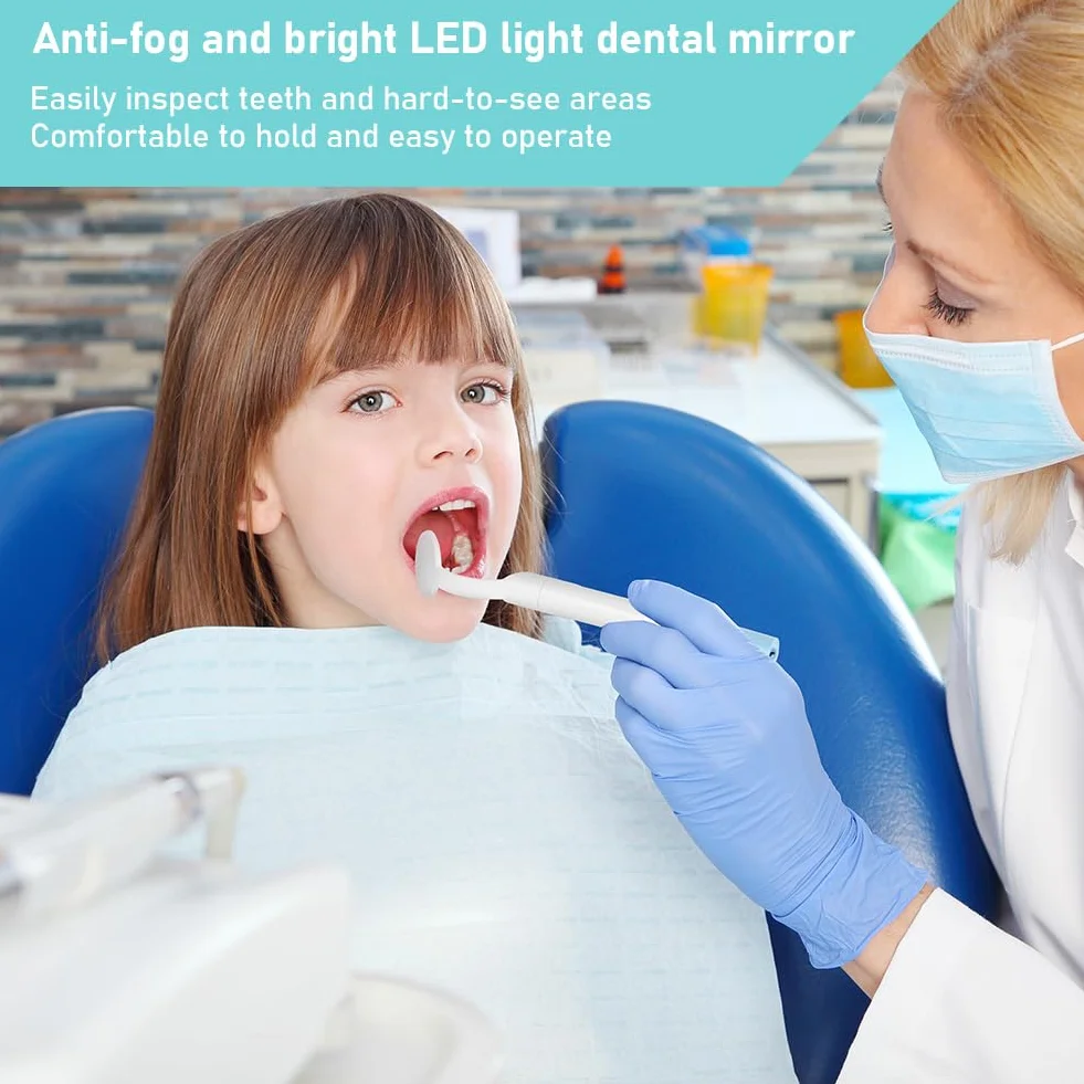 Flintronic Espejo Dental con Luz LED Recargable, 1 Pieza, Antivaho, Carga USB, 2 Modos de Luz, Azul