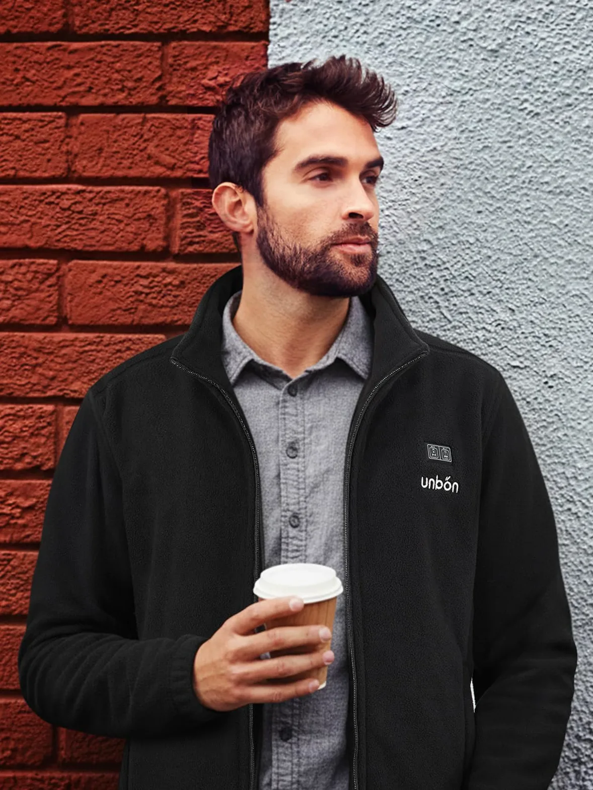 UNBON Chaqueta Calefactable Hombre con Batería USB 10000mAH, Chaqueta con Calefacción Hombre Polar Termica con 3 Temperaturas 6 Zonas de Calor, Abrigo Cazadora Calefactable Para Moto Trabajo Negro S