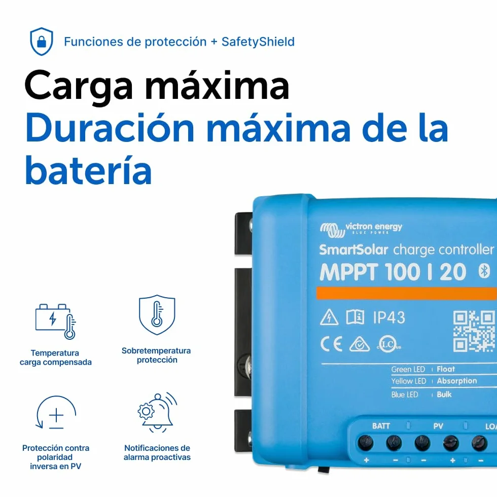 Victron Energy SmartSolar MPPT Controlador de Carga Solar 100V 20A 12/24/48V Bluetooth