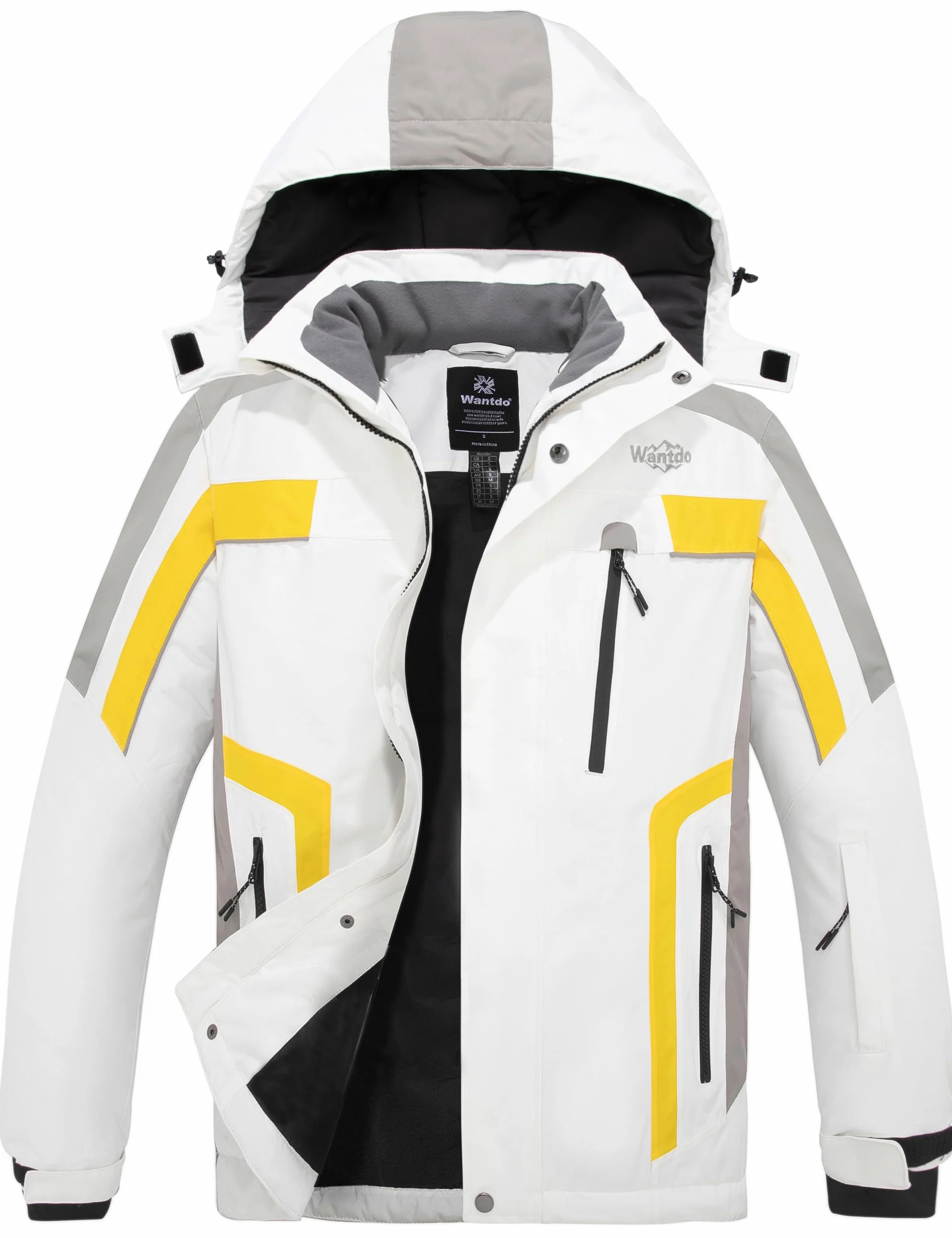 Wantdo Chaqueta de Esquí Montaña Impermeable Chaqueta Cálida Aislada con Vellón Parka con Capucha de Nieve Invierno Abrigo para Exteriores Snowboard para Hombre