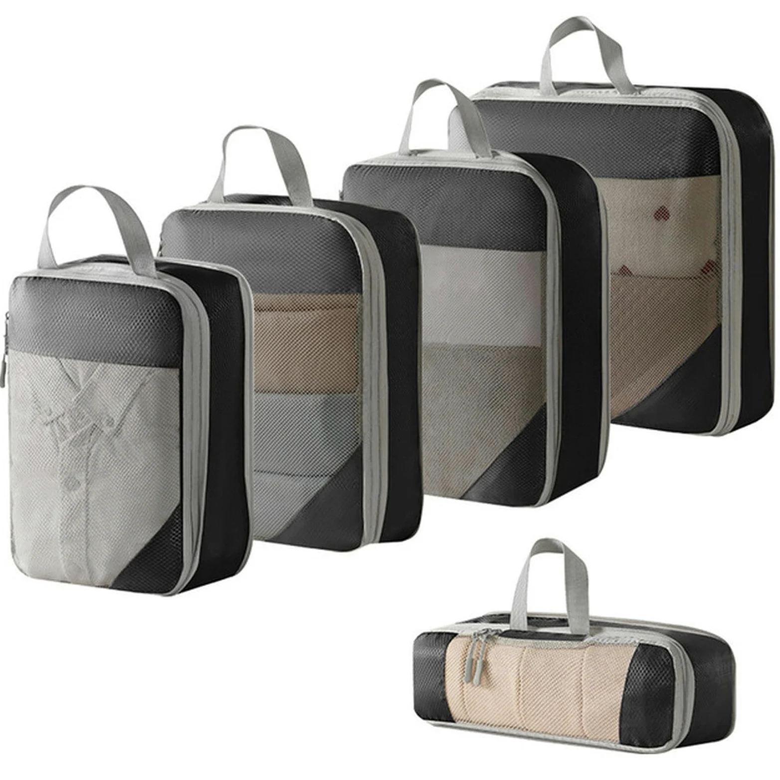 Cubos de Embalaje 5 6 Piezas Organizador de Equipaje portátil de Viaje Bolsas de Almacenamiento Bolsas de Zapatos de Embalaje de compresión con Malla Bolsa de Bolso Plegable Ligera-5