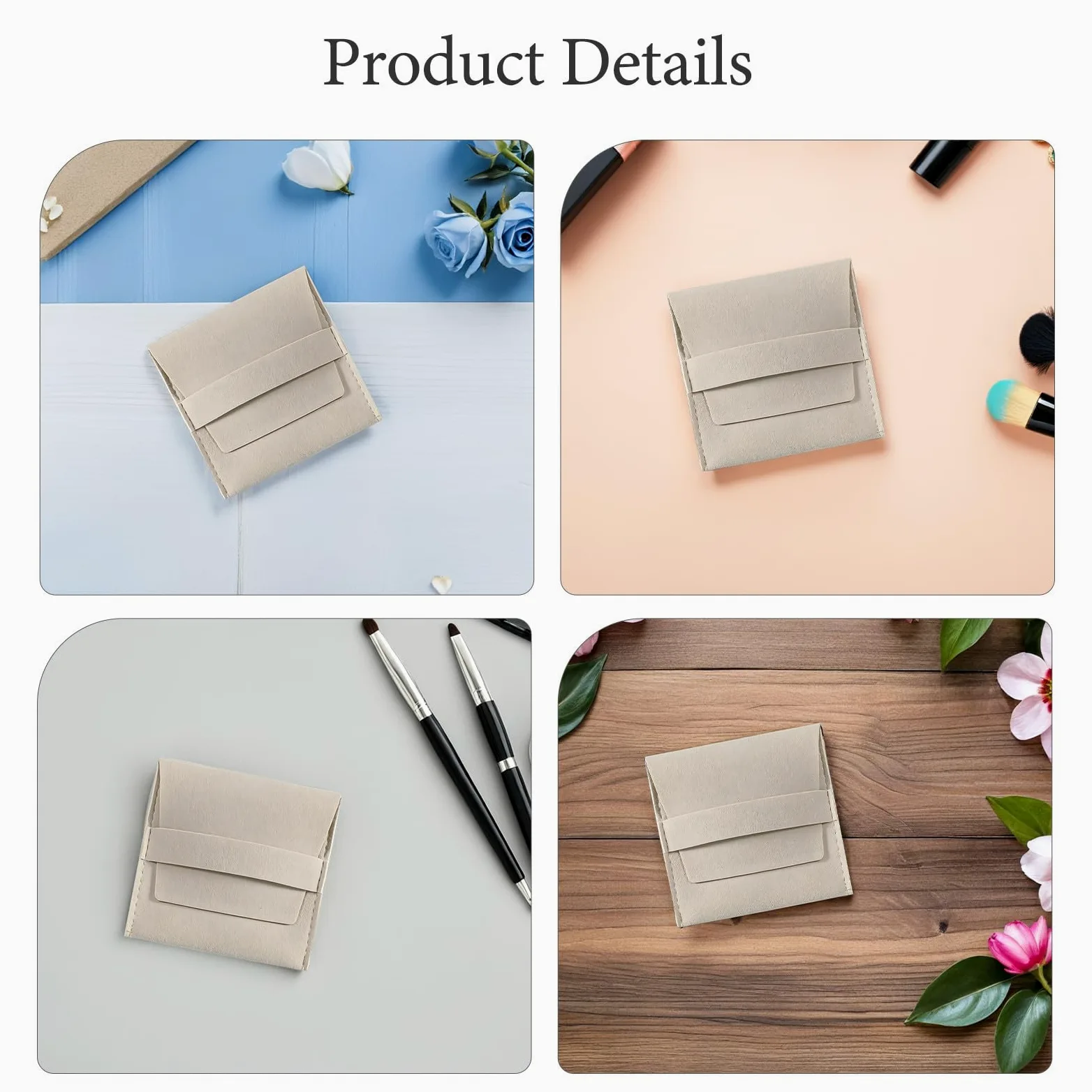 Toyvian Bolsa de Lujo para Joyas de Microfibra con Correa Fija y Estilo, Organizador Seguro para Anillos y Pulseras, 120 Juegos con Forro Doble Cara Beige