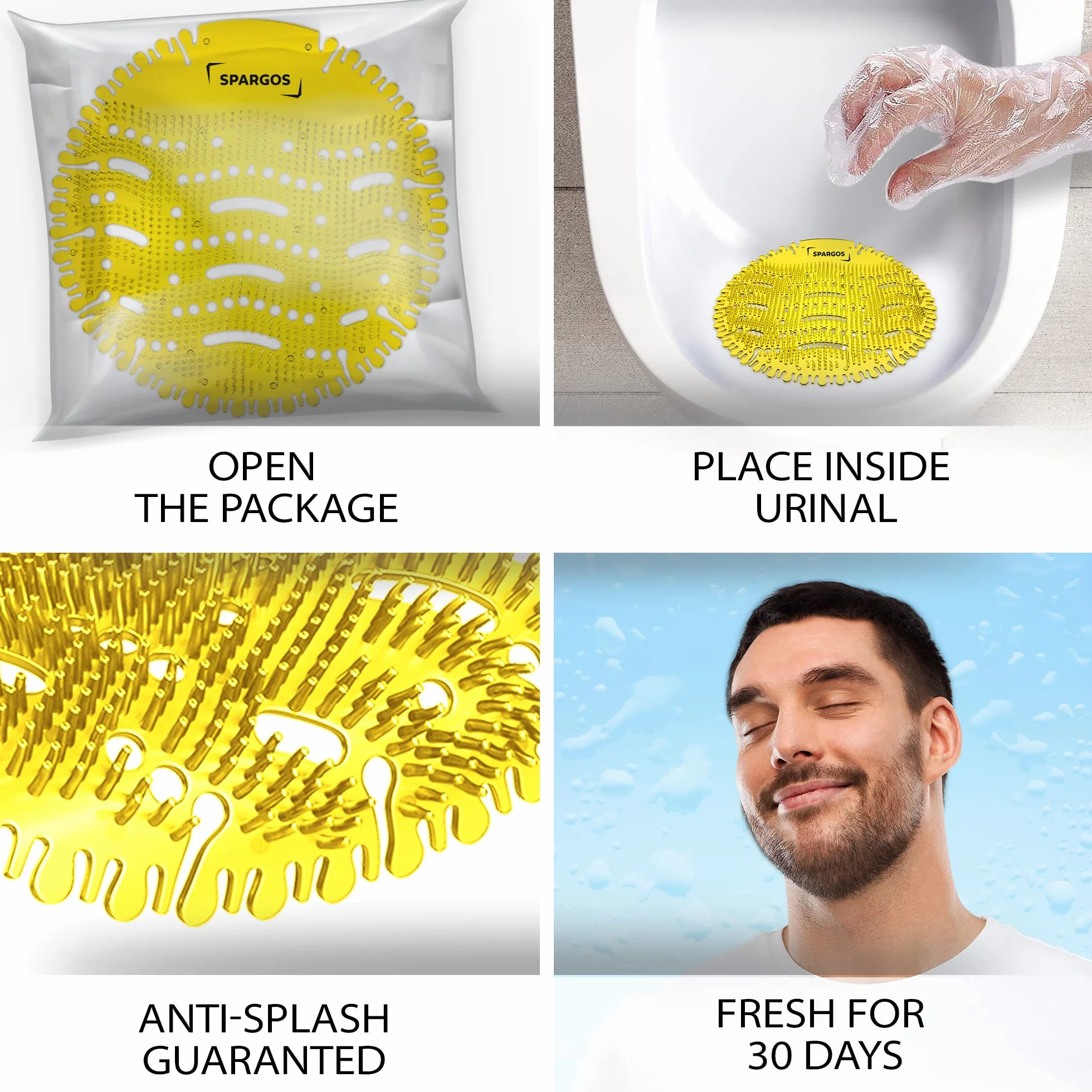 Spargos Rejillas Urinario Desodorante Brisa oceánica Limón Paquete de 12 Protección Contra el Olor Anti Salpicadura