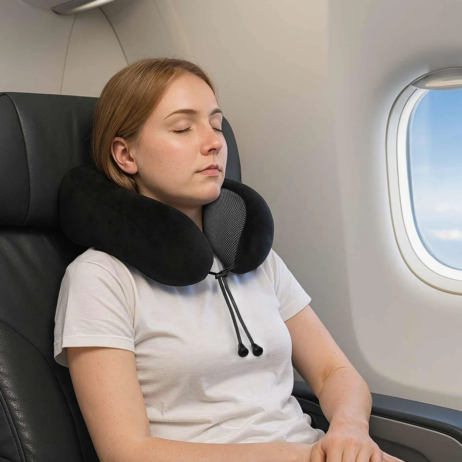 Almohada de viaje para el cuello, color negro, 27 x 26 x 14 cm, espuma viscoelástica con funda extraíble, transpirable, para avión, tren, coche, viajes, comodidad