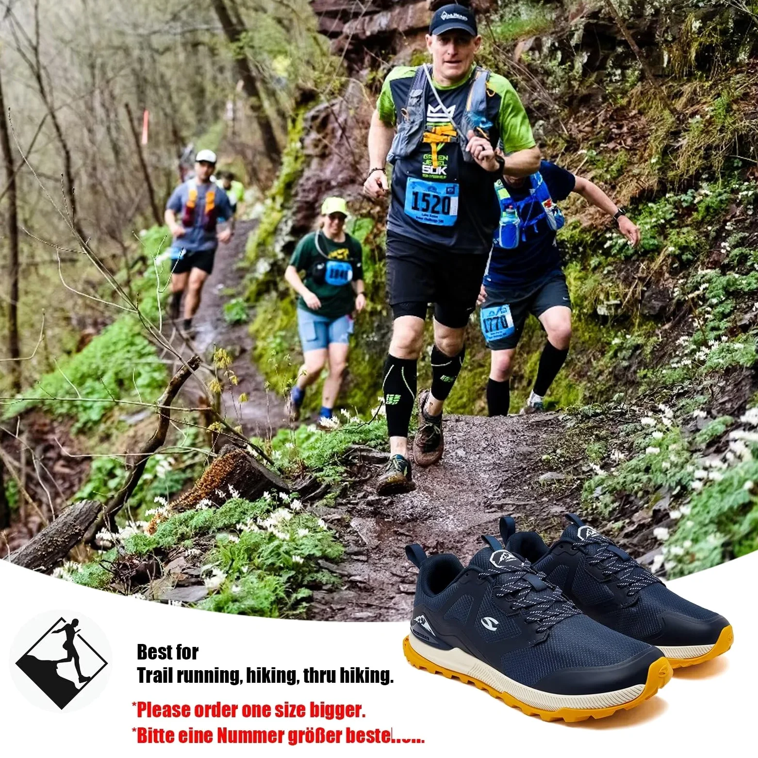 HOBIBEAR Zapatillas de Trail Running para Hombre | Trekking | Hiking | Zapatillas de Punta Ancha no deslizantes