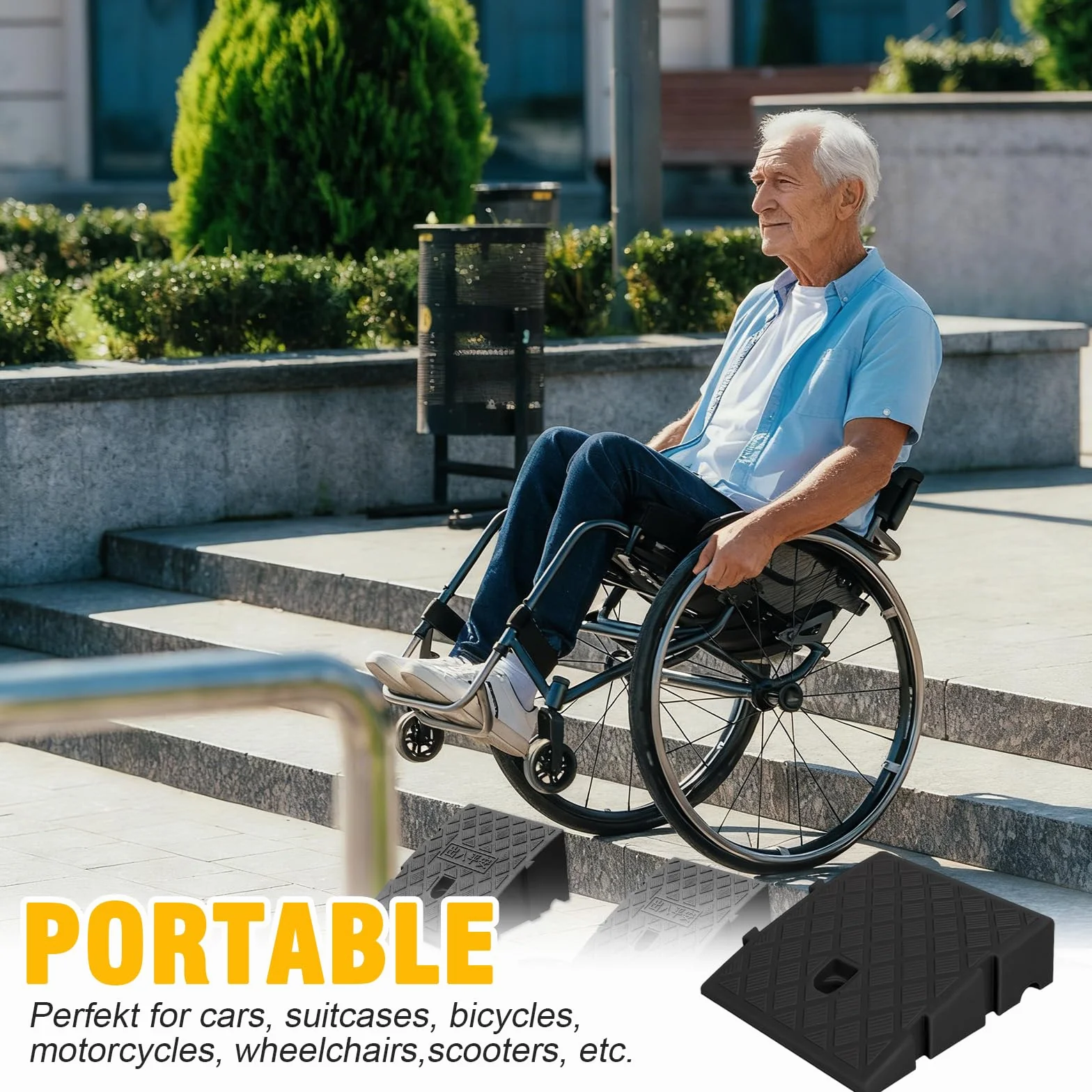 Rampa de bordillo de plástico negro 27×25×7 cm antideslizante para silla de ruedas 2 unidades