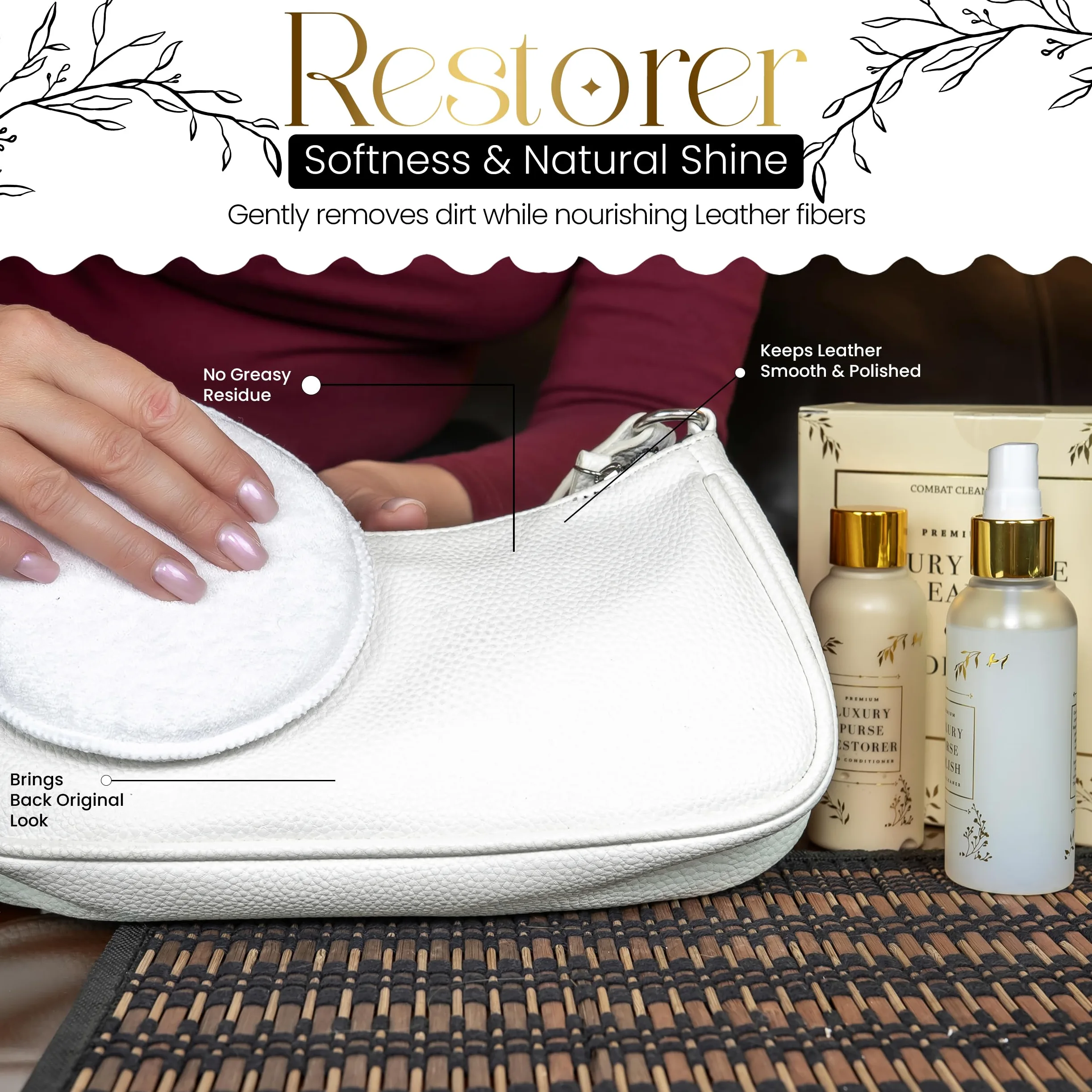 Limpiador y acondicionador de bolsos de cuero para bolsos, bolsos de diseño y bolsos de lujo, limpiador de cuero recomendado para bolsos y acondicionador de cuero para bolsos de mano por Combat