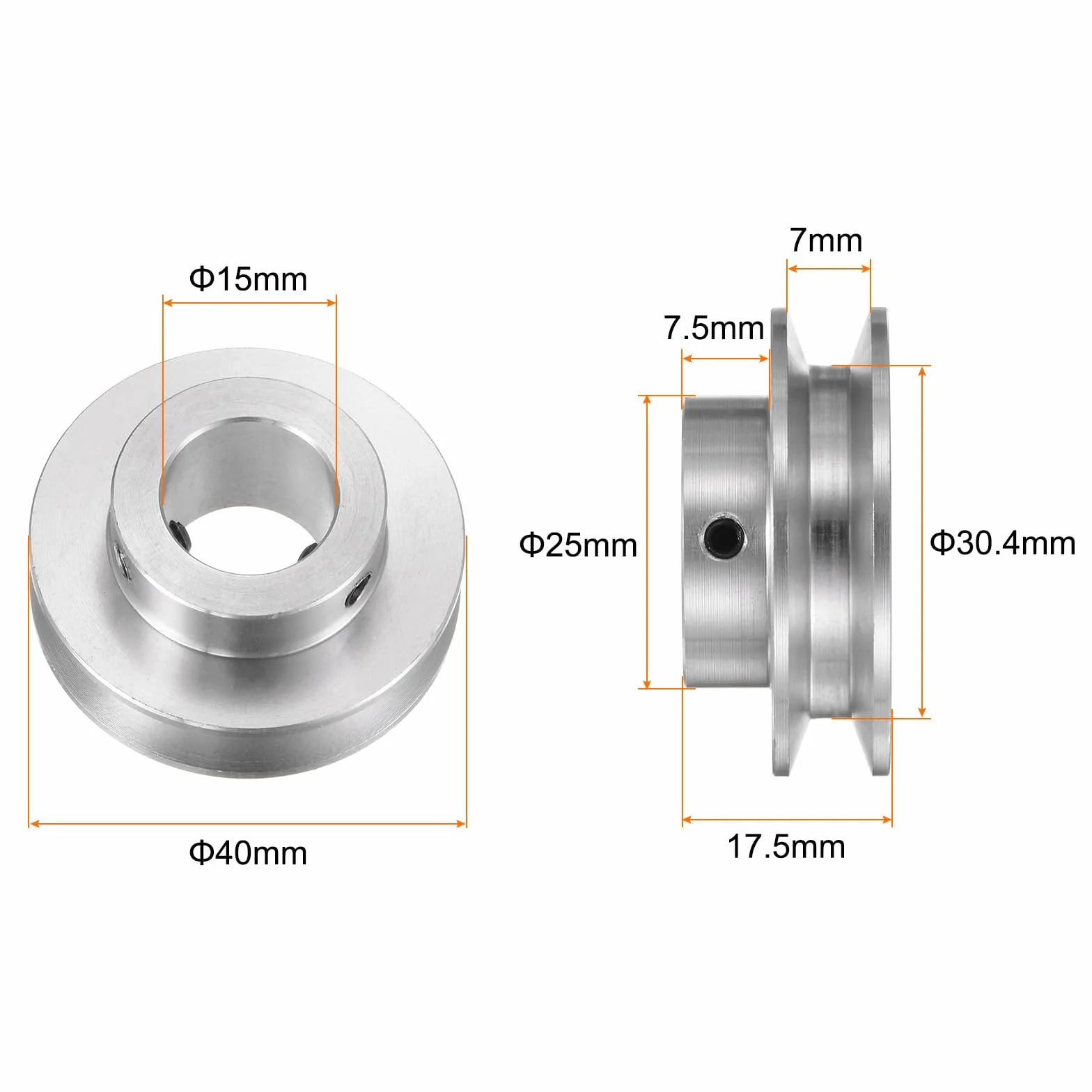 sourcing map Polea de Ranura Única 15mm Diámetro Fijo 40mm Diámetro Exterior Aleación de Aluminio Llave Hexagonal