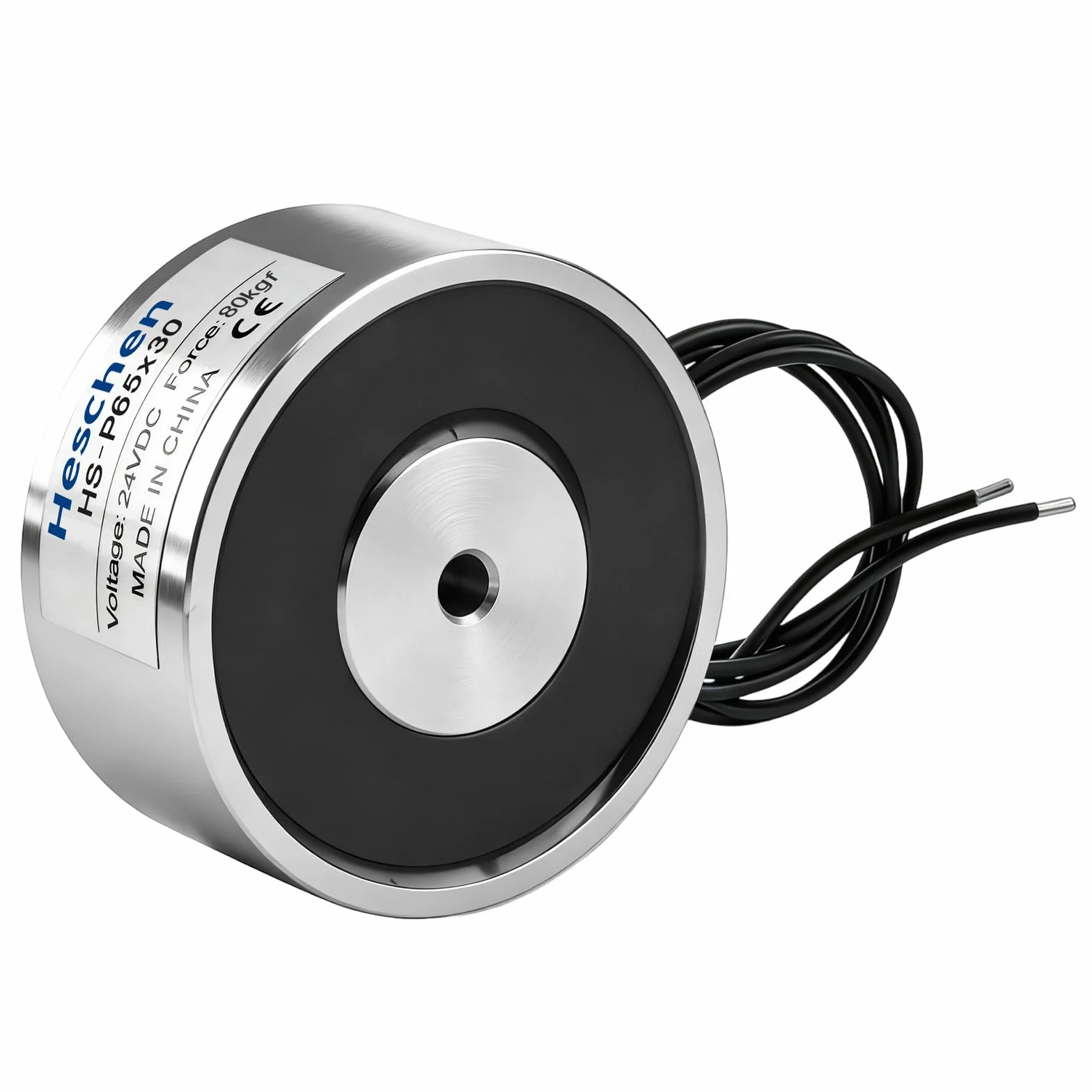 Heschen Electroimán P65/30 24V CC 80kg Atracción Plateado Cilíndrico