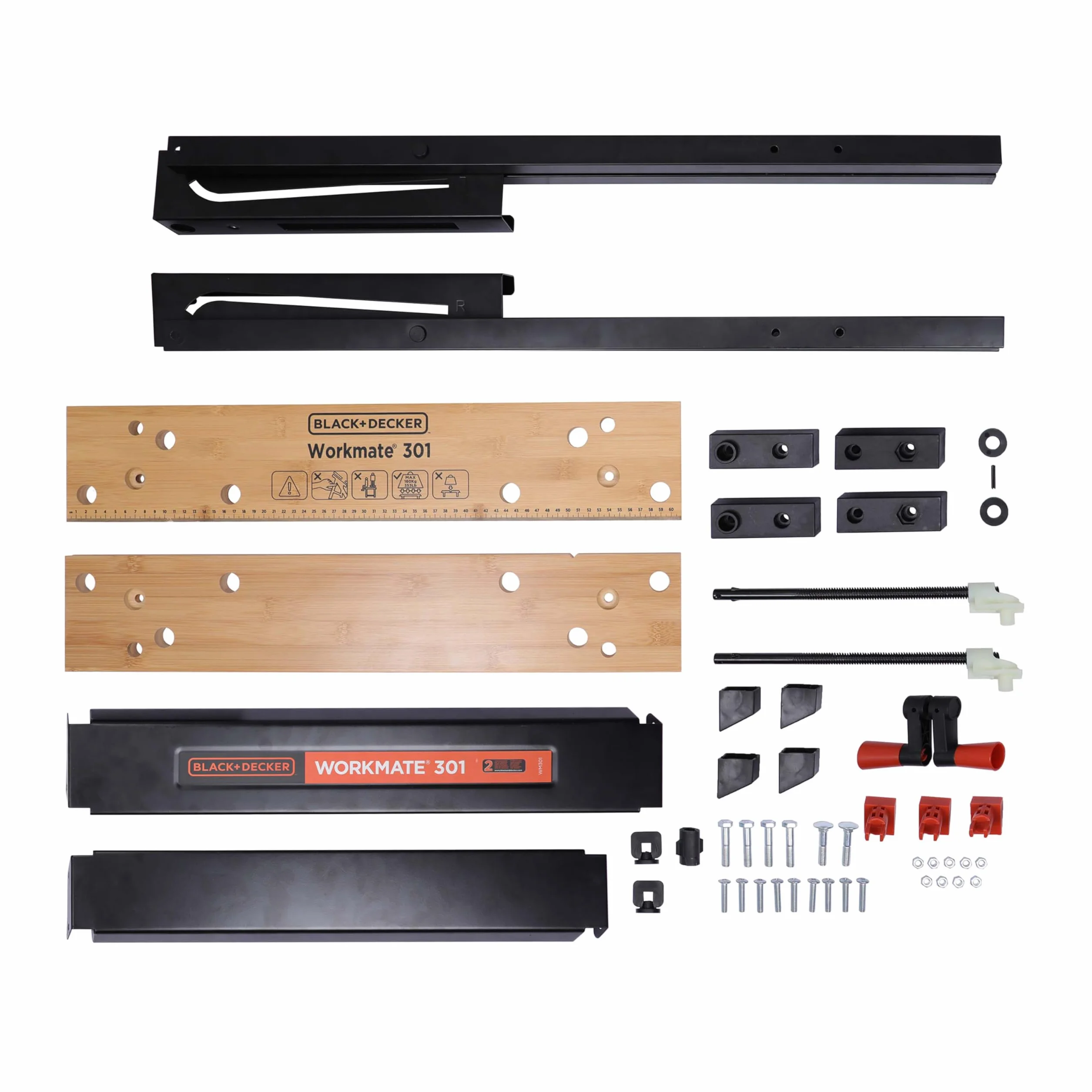 BLACK+DECKER WORKMATE WM301-XJ Banco de Trabajo Plegable, Doble Manivela, Patas Antideslizantes, Bambú y Acero, Negro